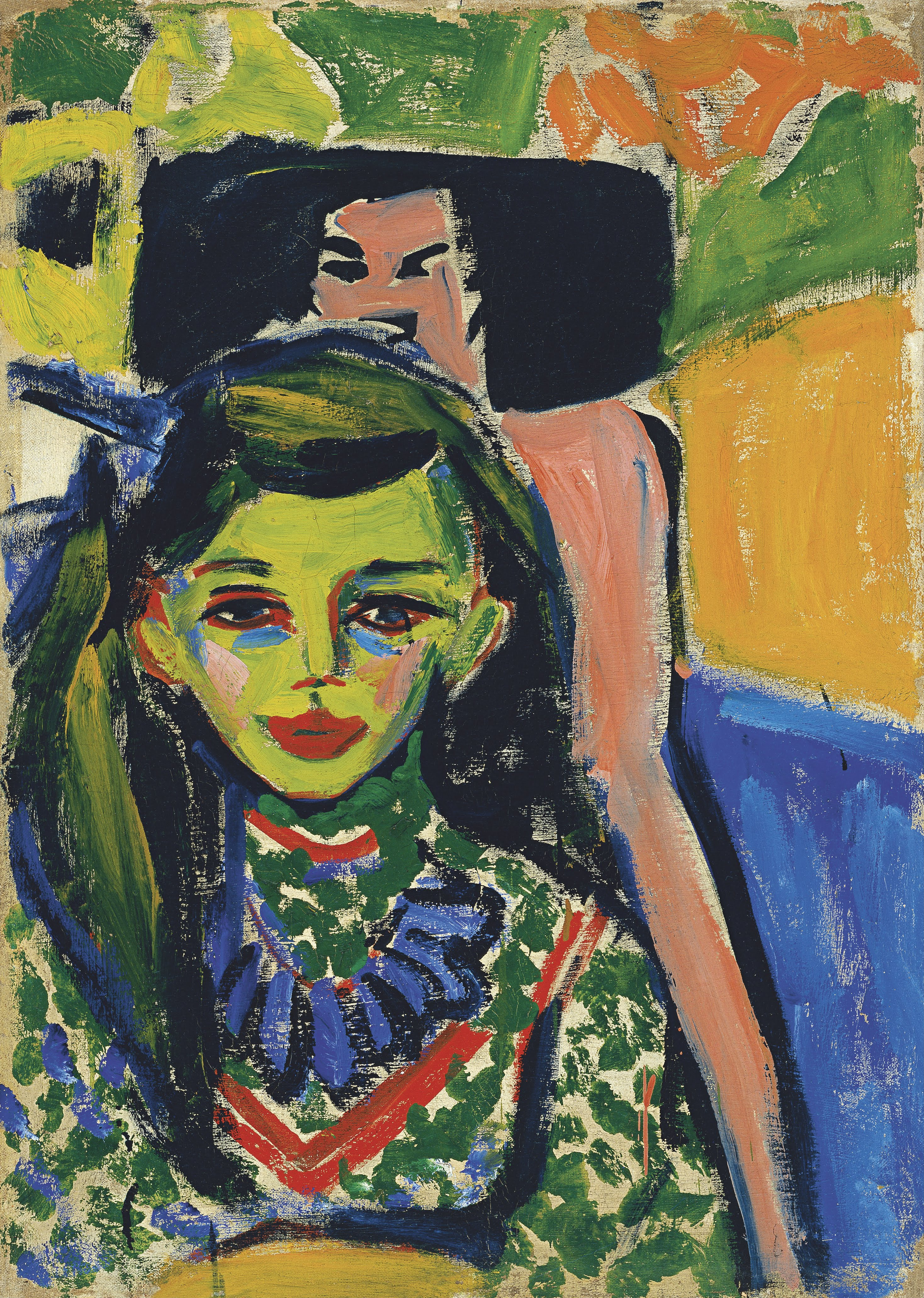 Fränzi in front of Carved Chair by Ernst Ludwig Kirchner - 1910 - 49.5 x 71 cm Museo Nacional Thyssen-Bornemisza