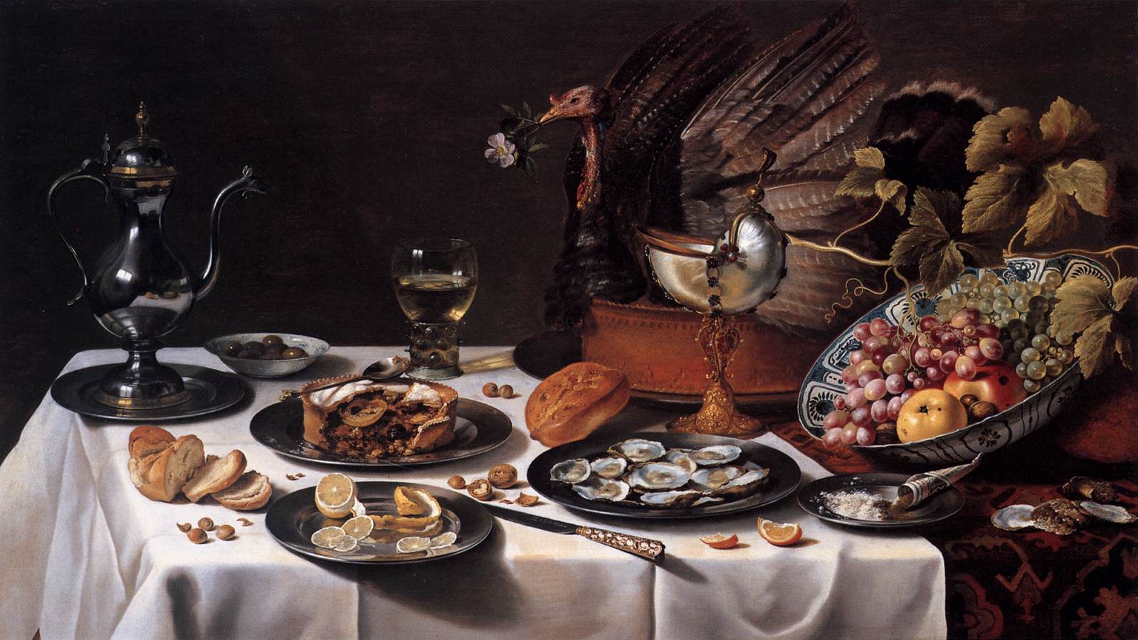 Natureza morta com uma torta de peru by Pieter Claesz - 1627 
