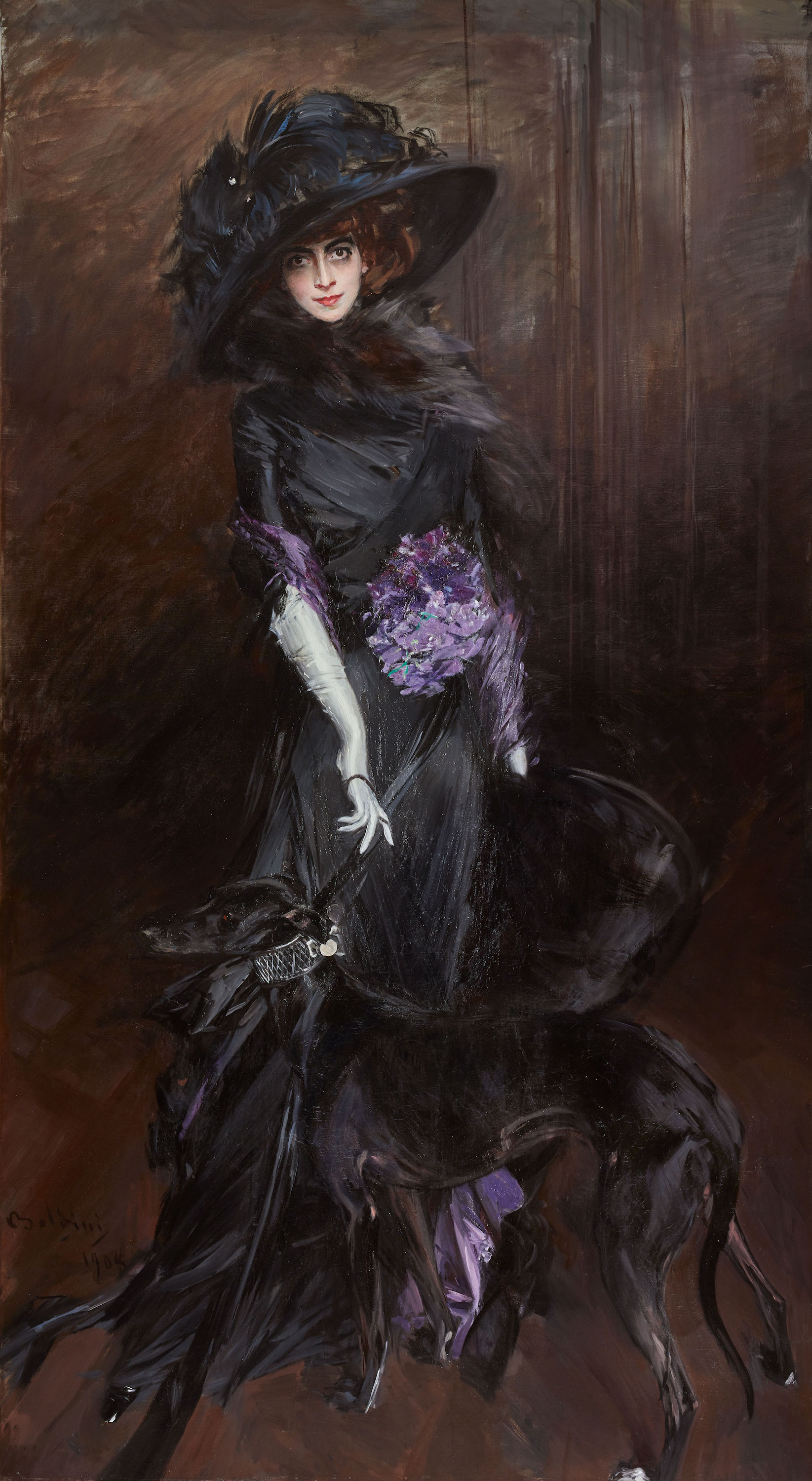 그레이하운드와 함께 있는 마르케사 루이자 카사티 by Giovanni Boldini - 1908 