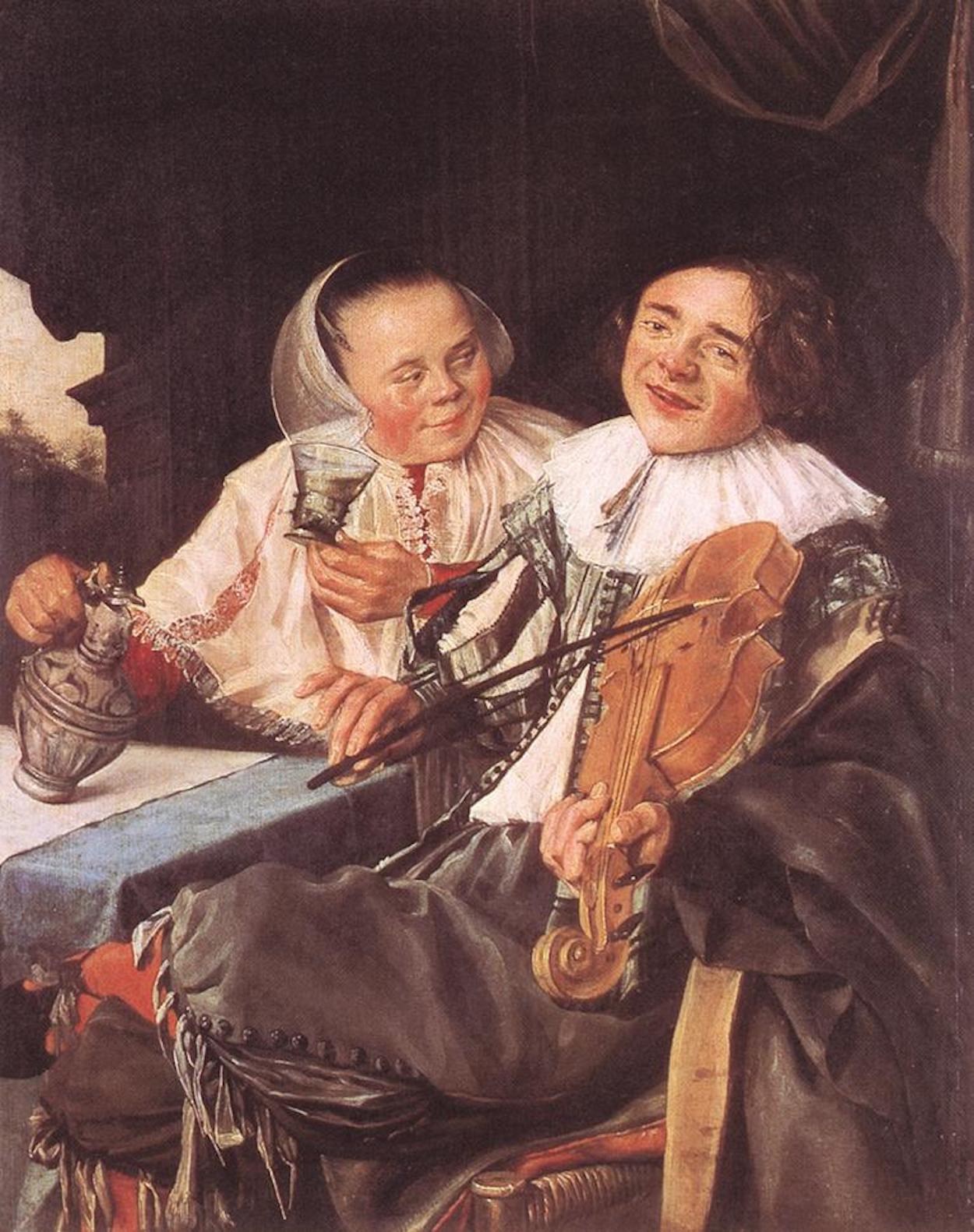 Елегентна пара, що п'є та грає музику by Judith Leyster - 1630 - 68 х 54 см 