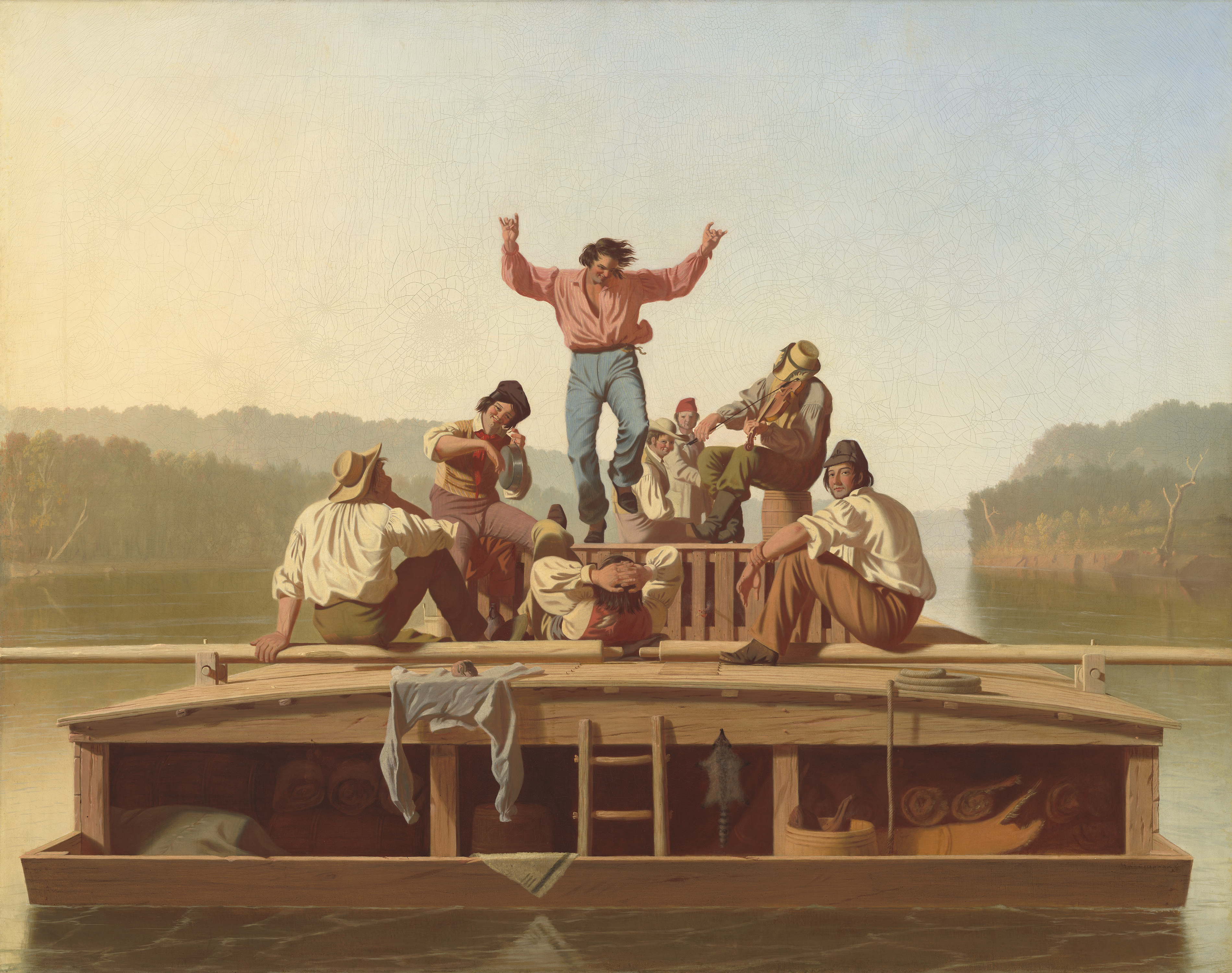 De vrolijke bemanning van de platbodem by George Caleb Bingham - 1846 