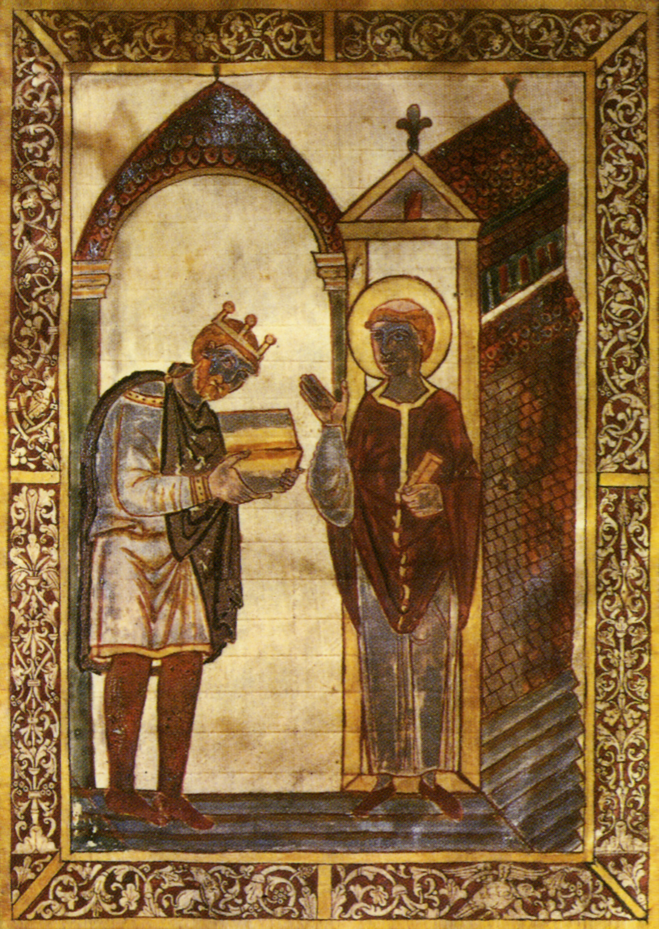 Fronstispicio de la vida de San Cutberto de Beda by Artista anónimo  - c. 930 - 29.2 x 20 cm British Museum