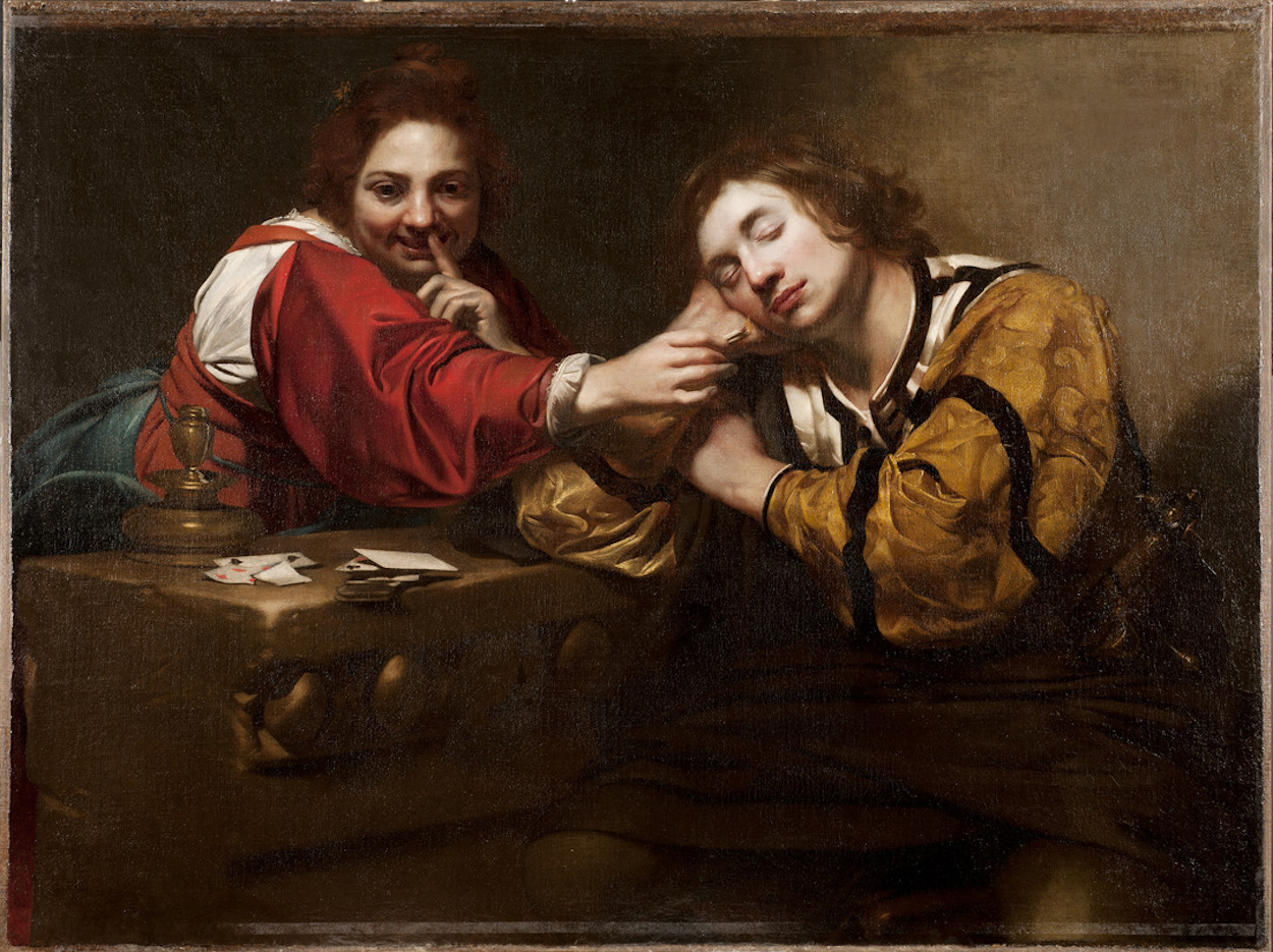 Sleeper Awakened by a Young Woman with Fire by Nicolas Régnier - early 1620s - 101 x 133 cm Nationalmuseum