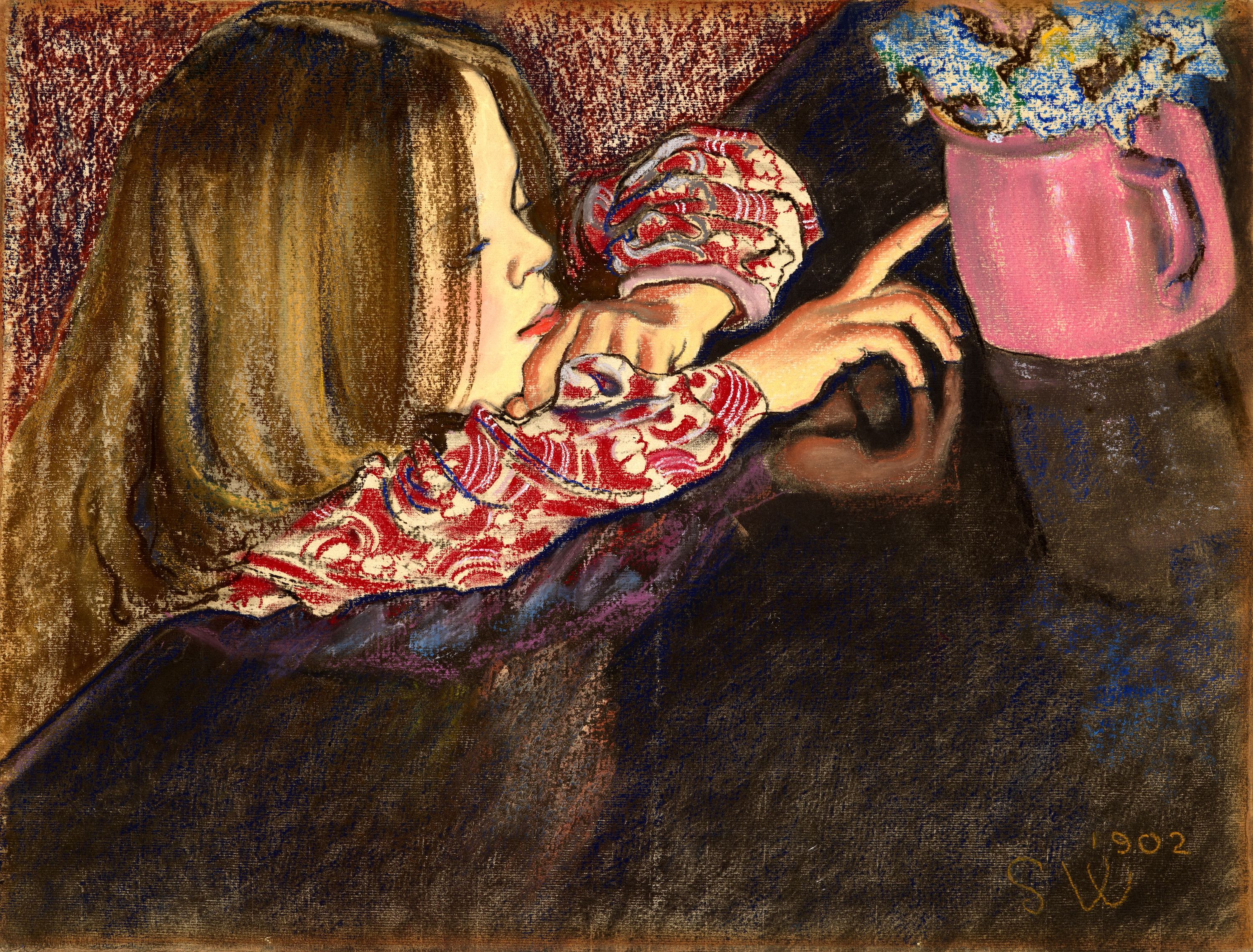 Meisje met een Vaas Bloemen by Stanisław Wyspiański - 1902 - 47.5 x 62.8 cm 