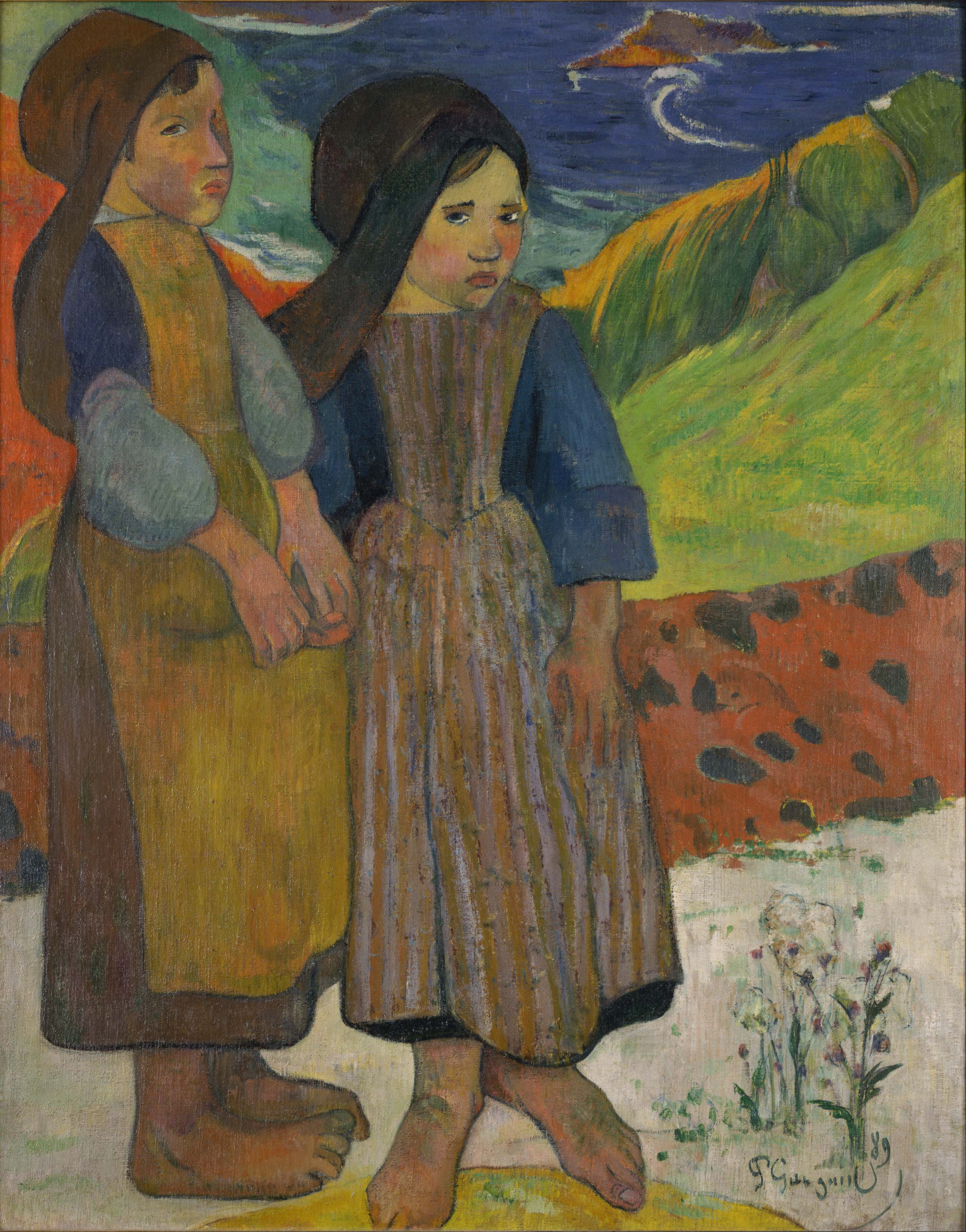 海辺に立つブルターニュの少女たち by Paul Gauguin - 1889年 - 73.6 x 92.5 cm 