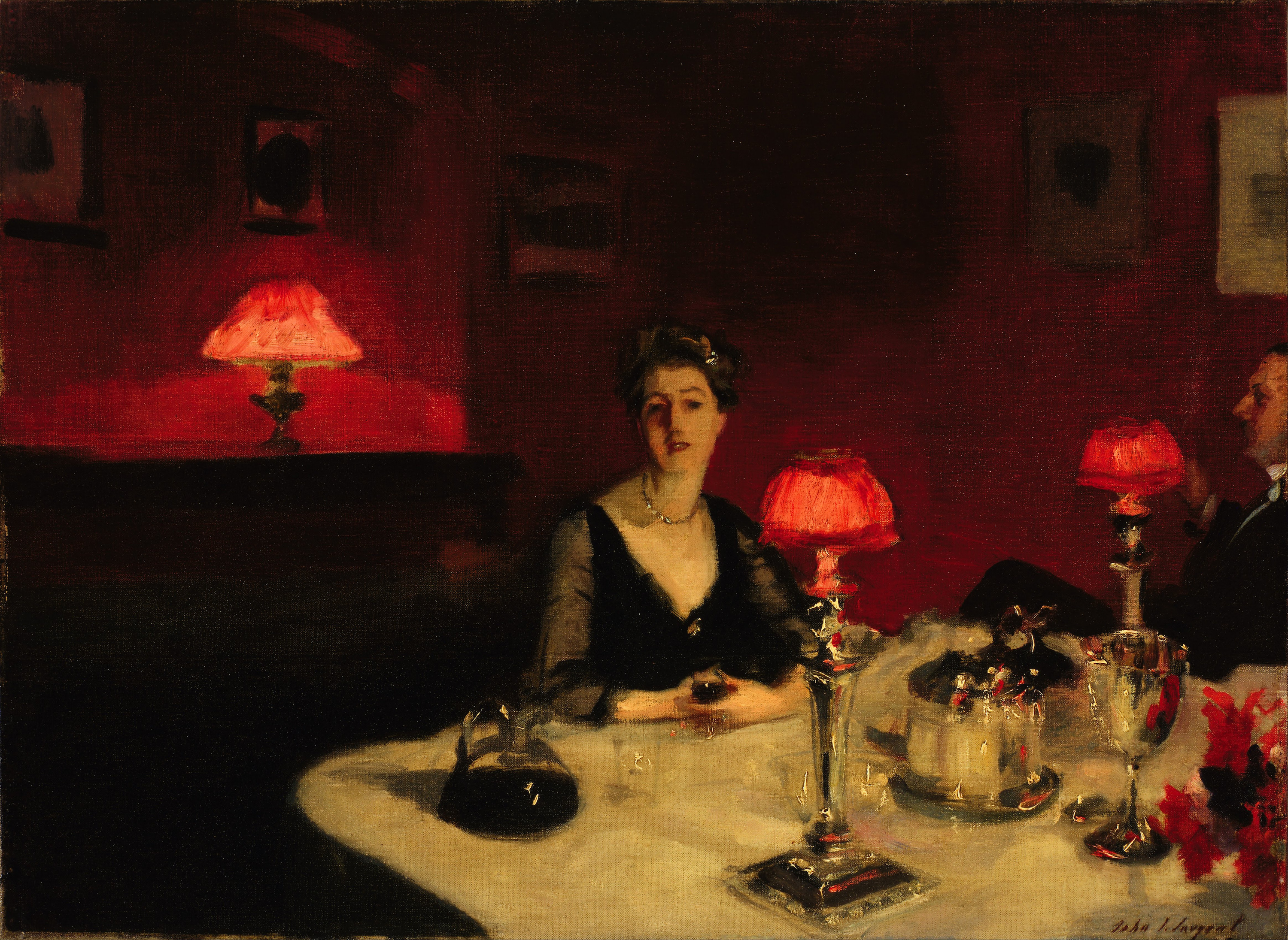 ल वेर्रे दे पोर्टो (रात्री में एक खाने की मेज पर) by John Singer Sargent - १८८४  - 51.4 x 66.7 cm 