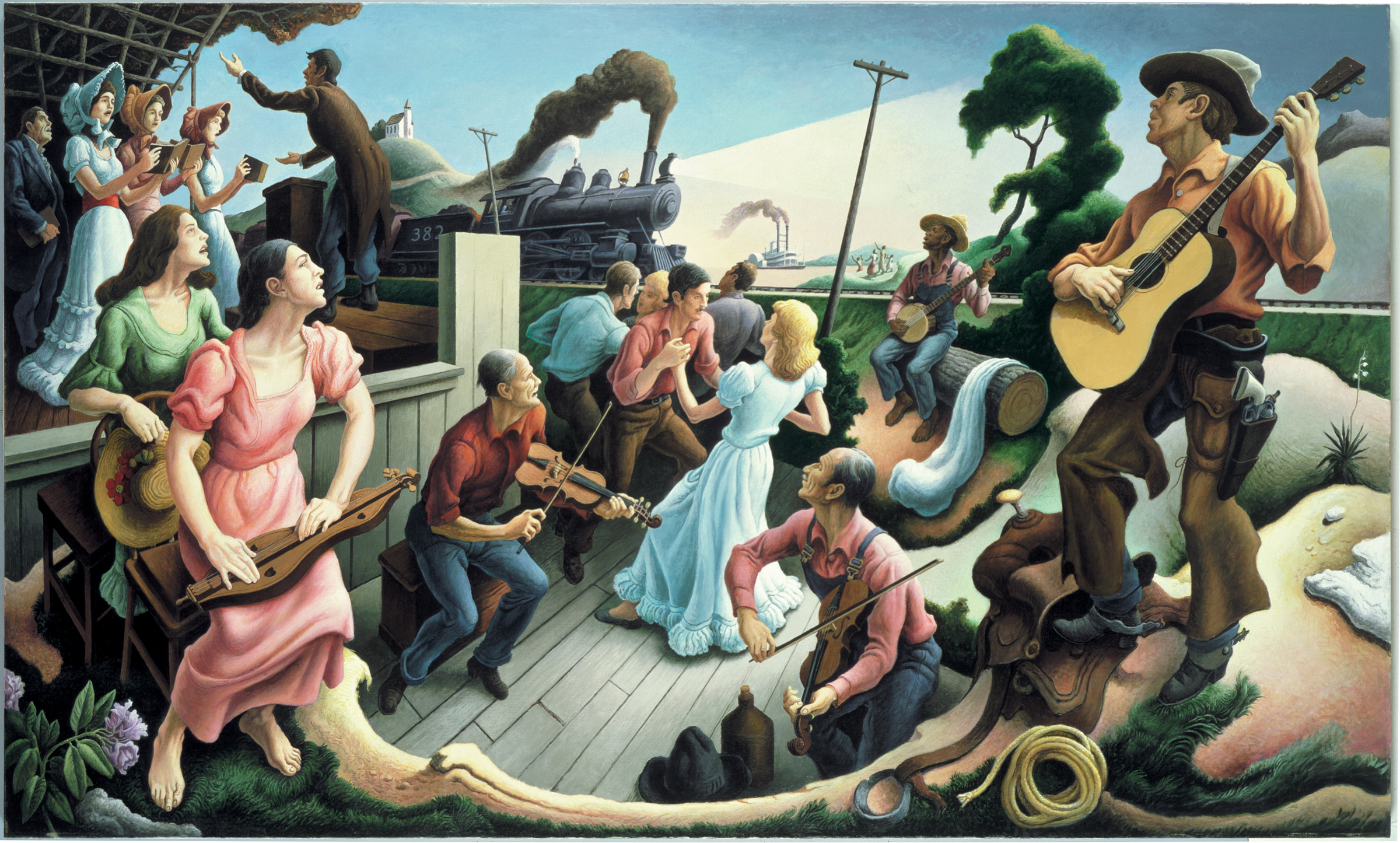 Los orígenes de la música country by Thomas Hart  Benton - 1975 - 82.9 x 304.8 cm Museo y Salón de la Fama del Country