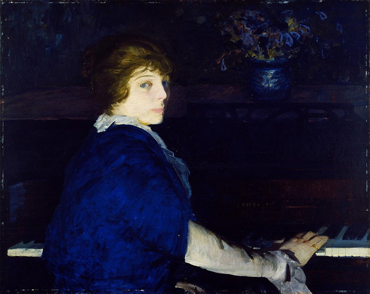  اِما نشسته پشت پیانو by George Bellows - ۱۹۱۴ - 73 × 94 سانتی‌متر 