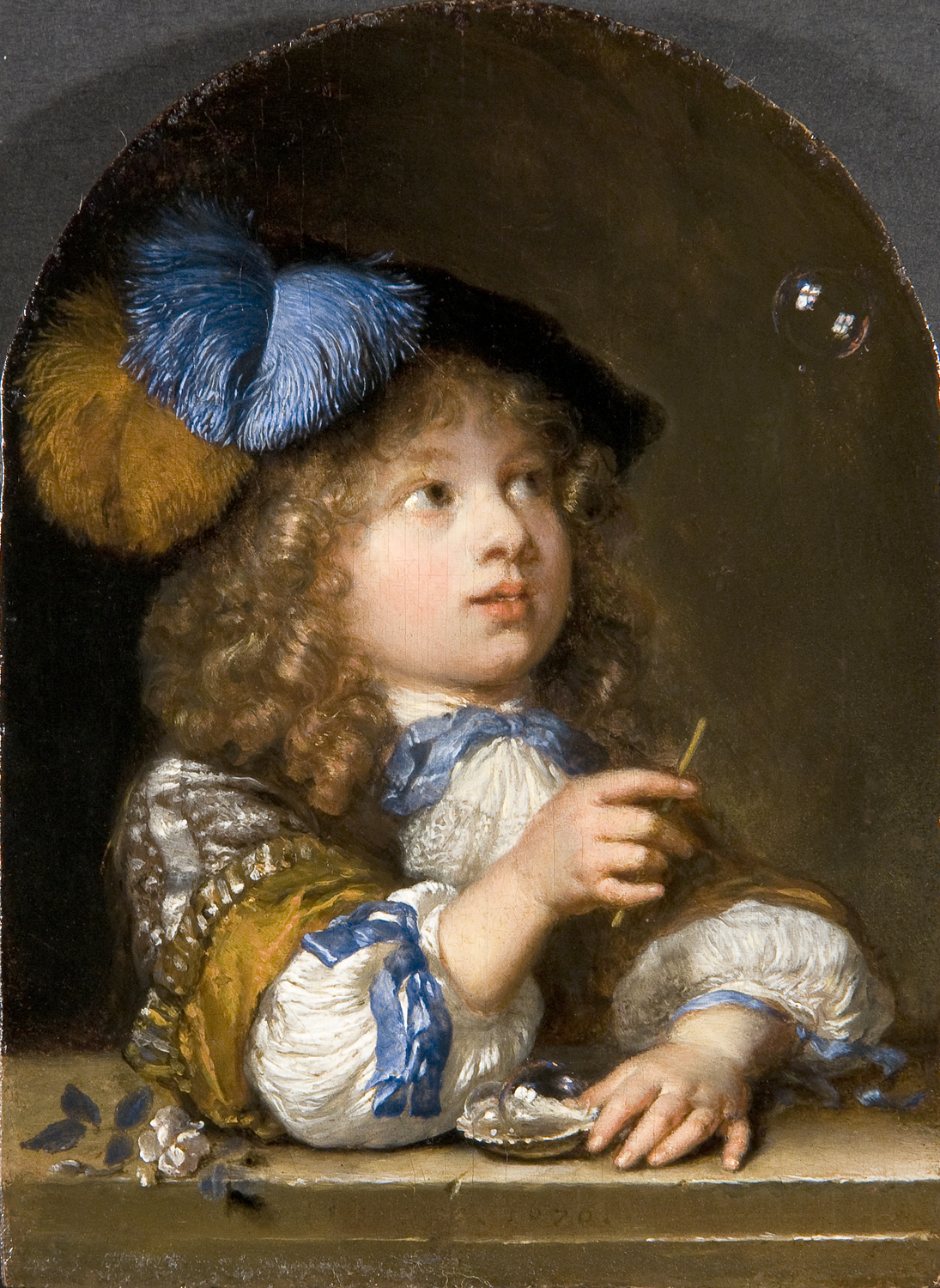 비눗방울 부는 소년  by Caspar Netscher - 1670 - 11.2 x 8.4 cm 