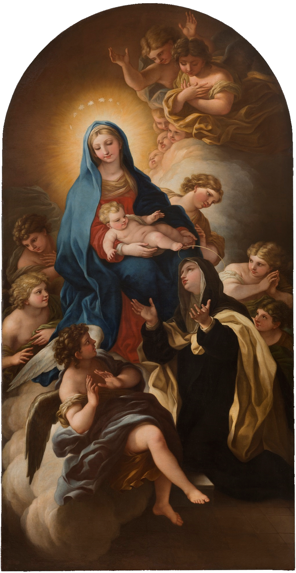 कुँआरी मरियम शिशु यीशु को संत मारिया मैडलेना द' पाज़्ज़ि को प्रस्तुत करते हुए by Violante Siries Cerroti - १७६७ 