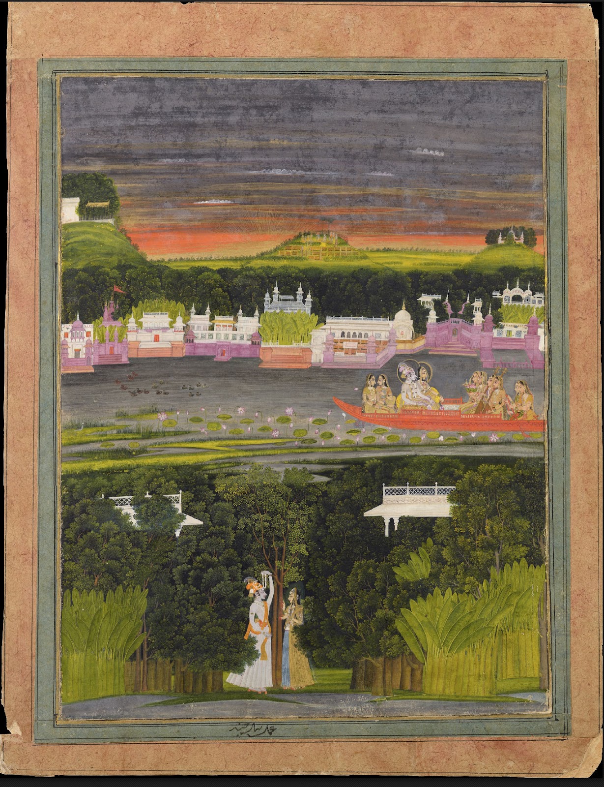 Radha e Krishna no barco do amor by Nihal Chand - 1750 