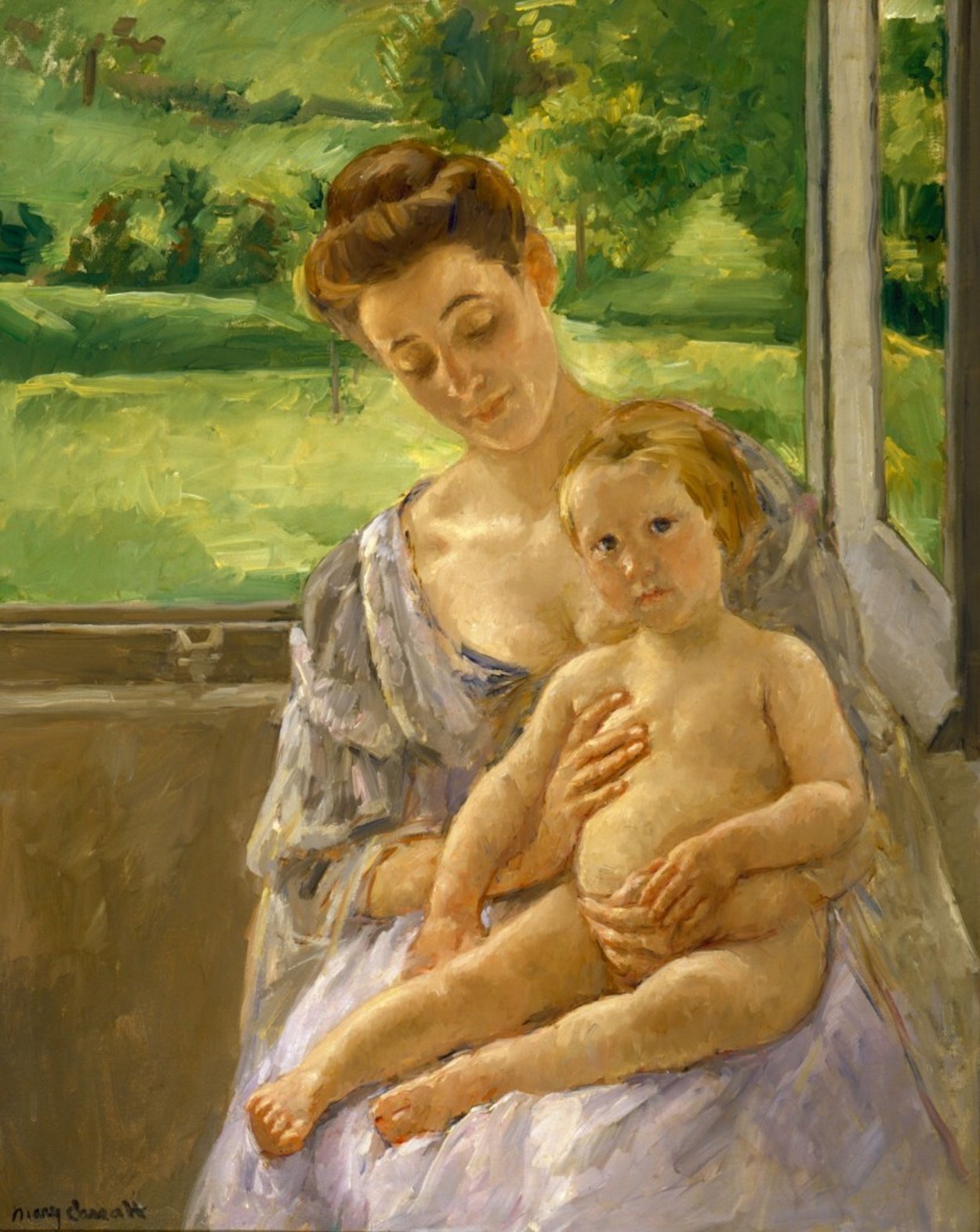 Matka z dzieckiem w oranżerii by Mary Cassatt - 1906 - 36⅛ × 28¾ cala 
