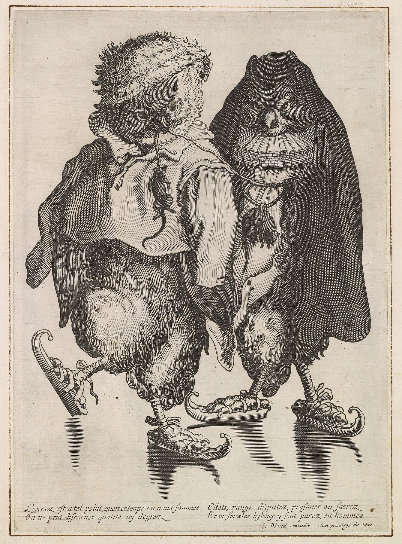 Two Owls Skating by Adriaen van de Venne - c. 1630-40 - 21.8 x 15.6 cm Royal Collection Trust
