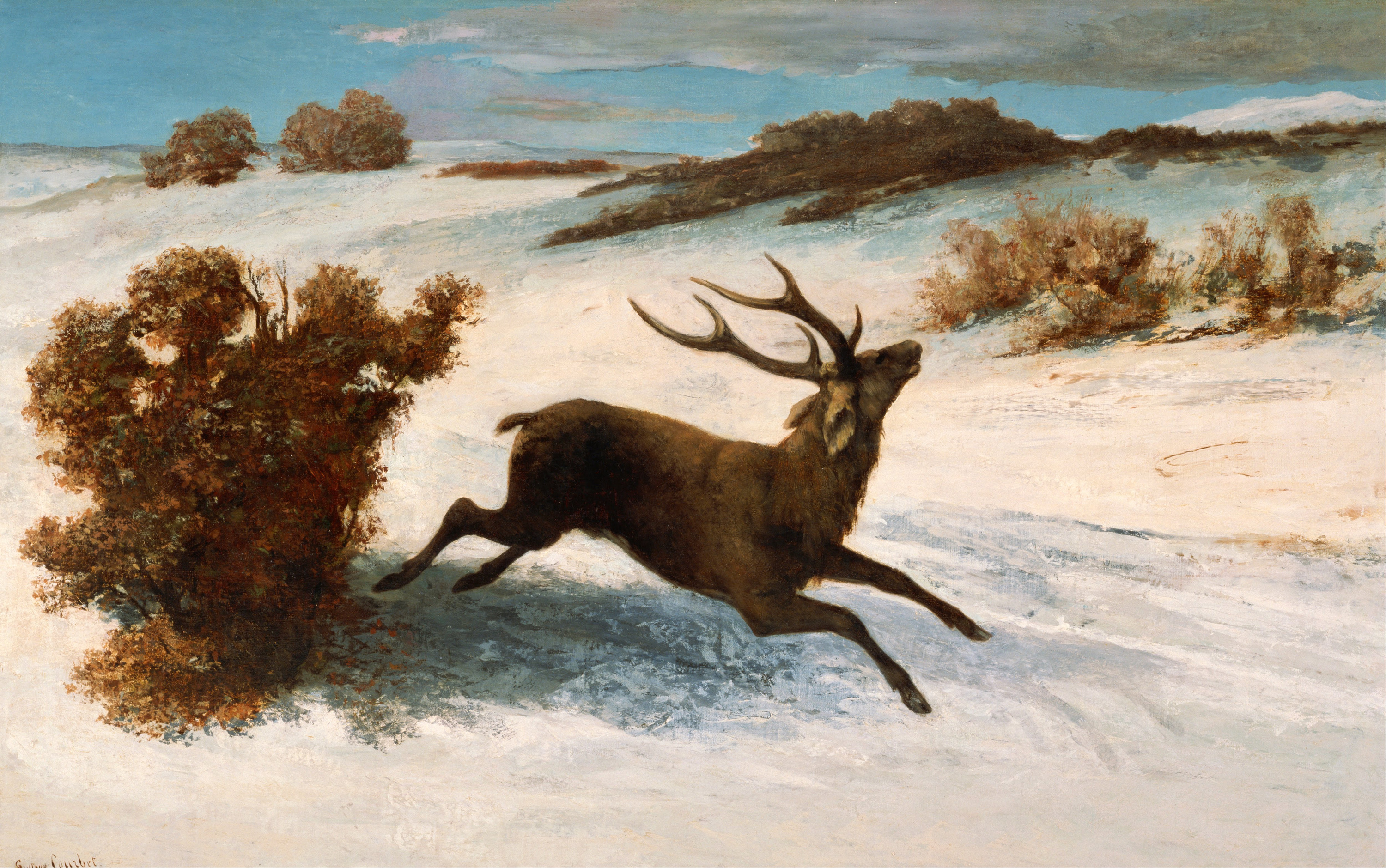 Deer Running in the Snow by Gustave Courbet - c.1856 - c.1857 - 148.8 x 93.5 cm Artizon Museum