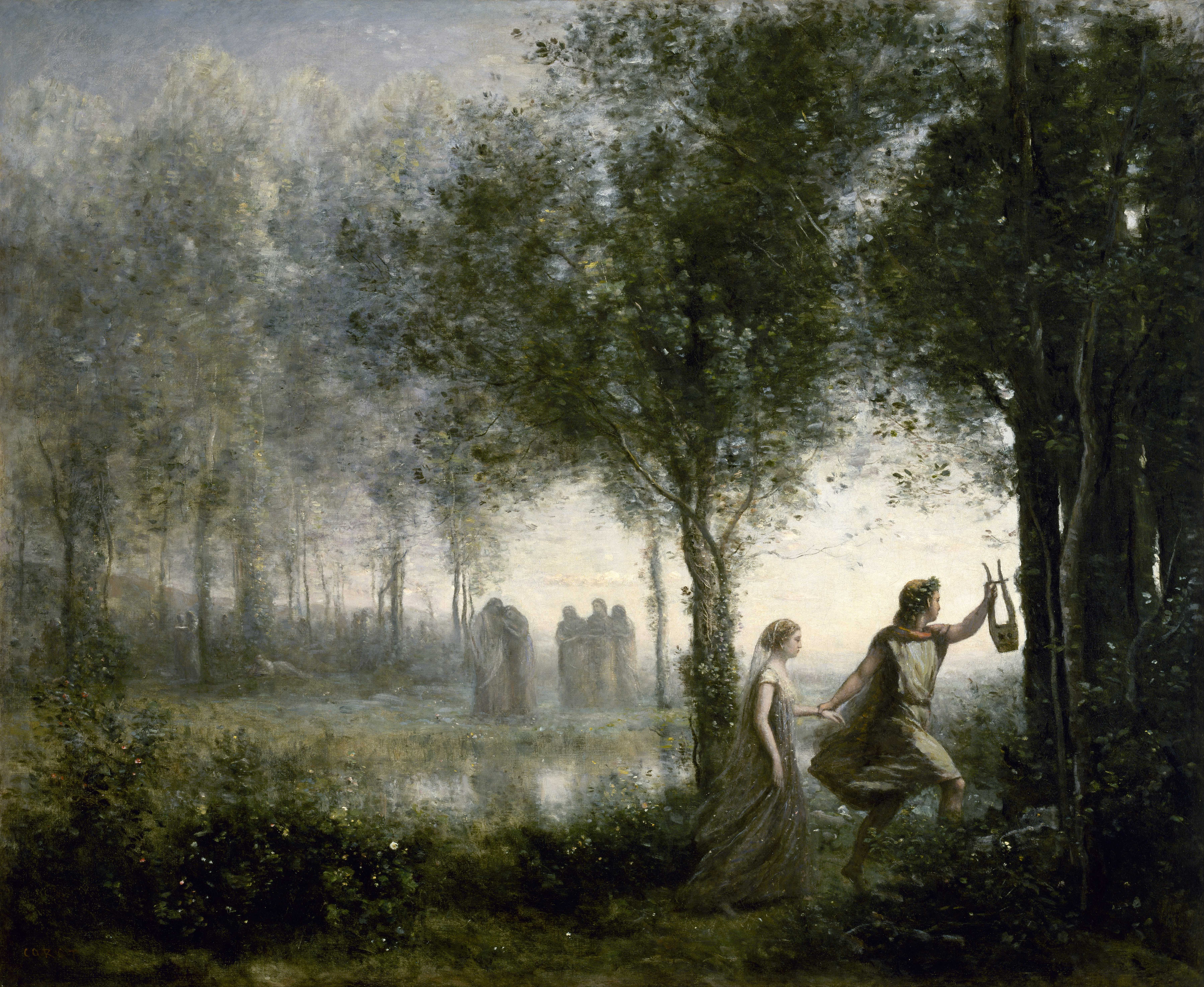 Орфей, ведущий Эвридику из подземного мира by Jean-Baptiste-Camille Corot - 1861 - 137.2 x 112.7 см 