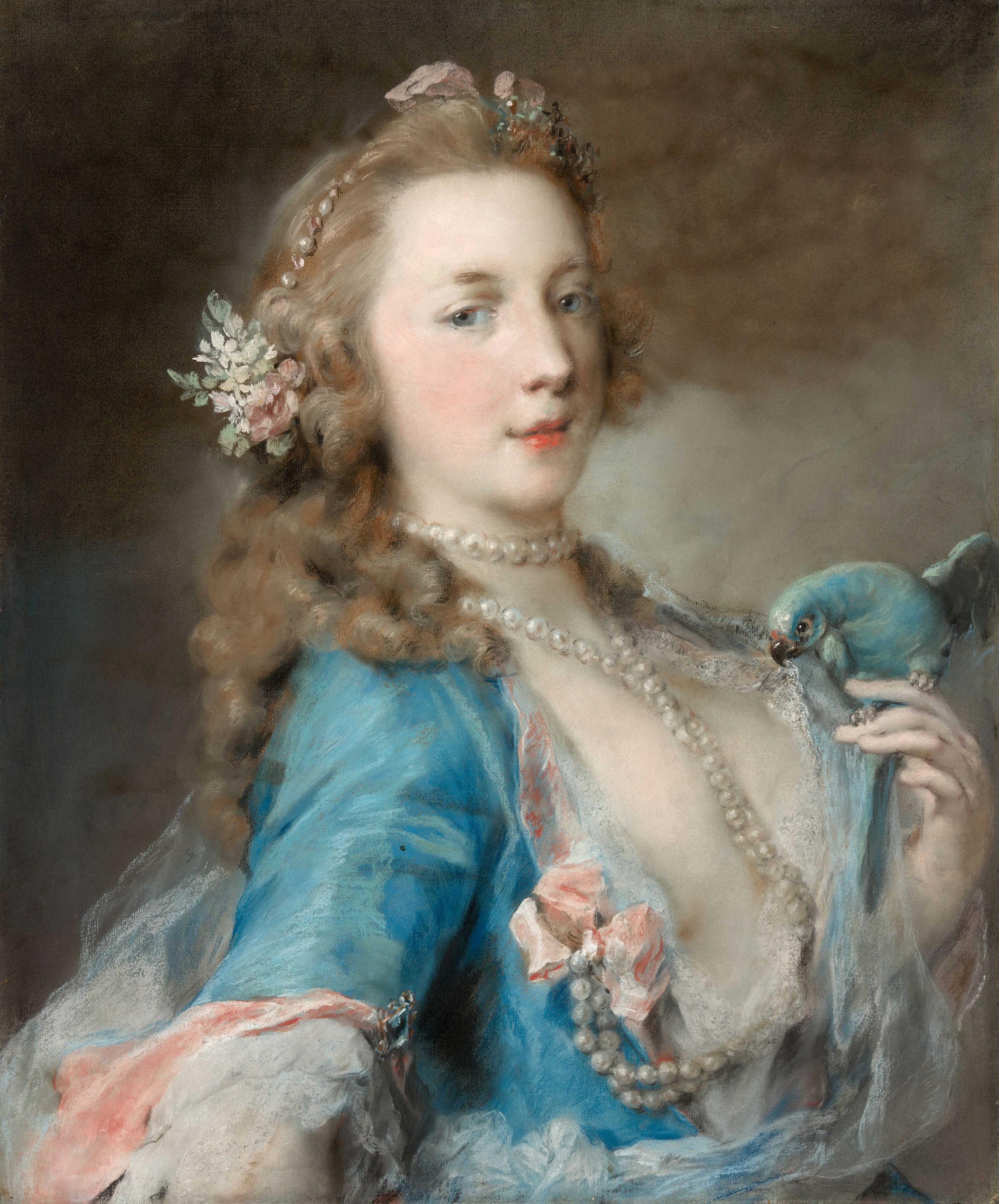 A Young Lady with a Parrot by Rosalba Carriera - c. 1730 - 60 x 50 cm Art Institute of Chicago