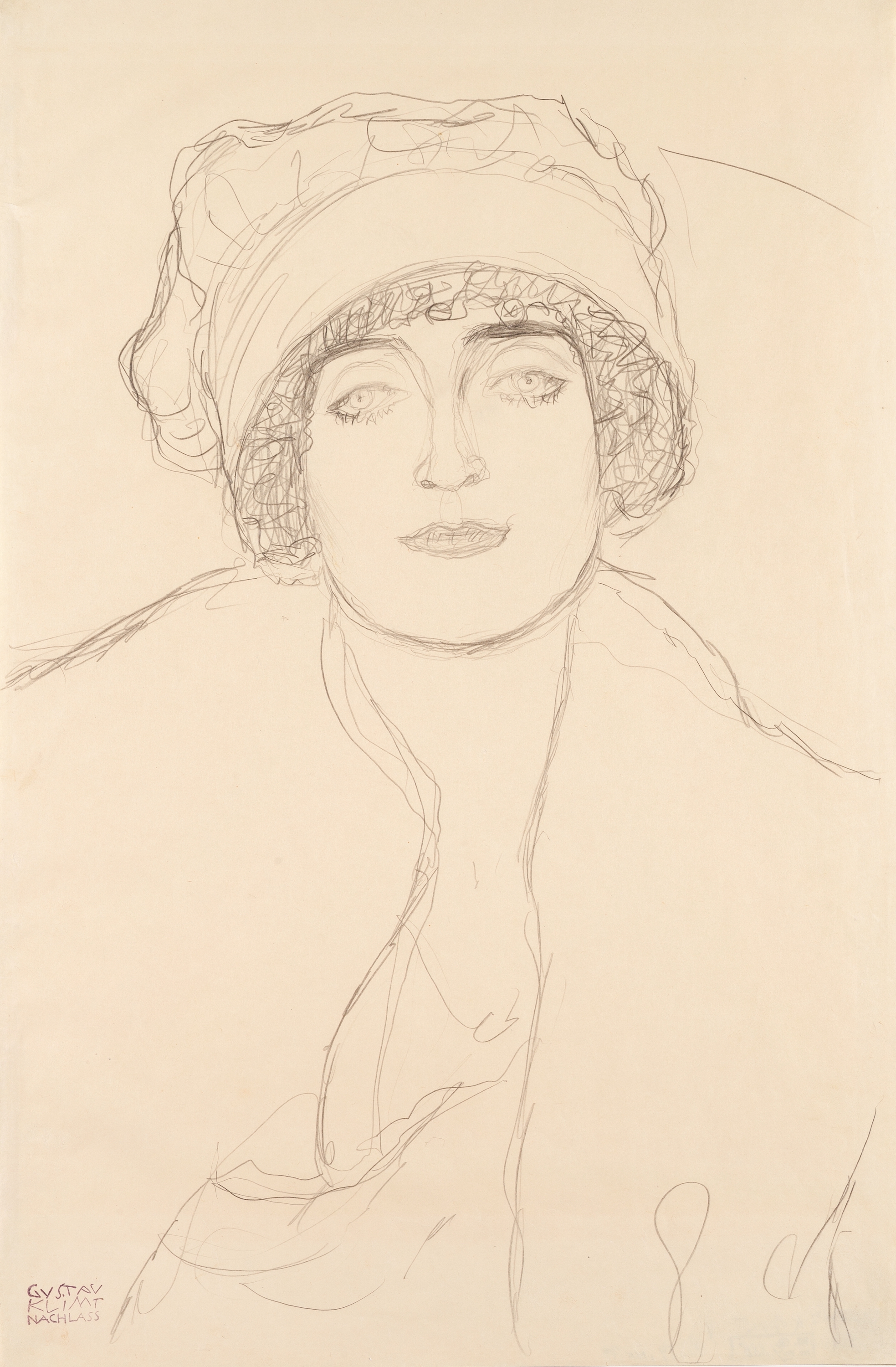 帽子をかぶった肖像 by グスタフ クリムト - 1917 -1918 - 570 x 375 mm 