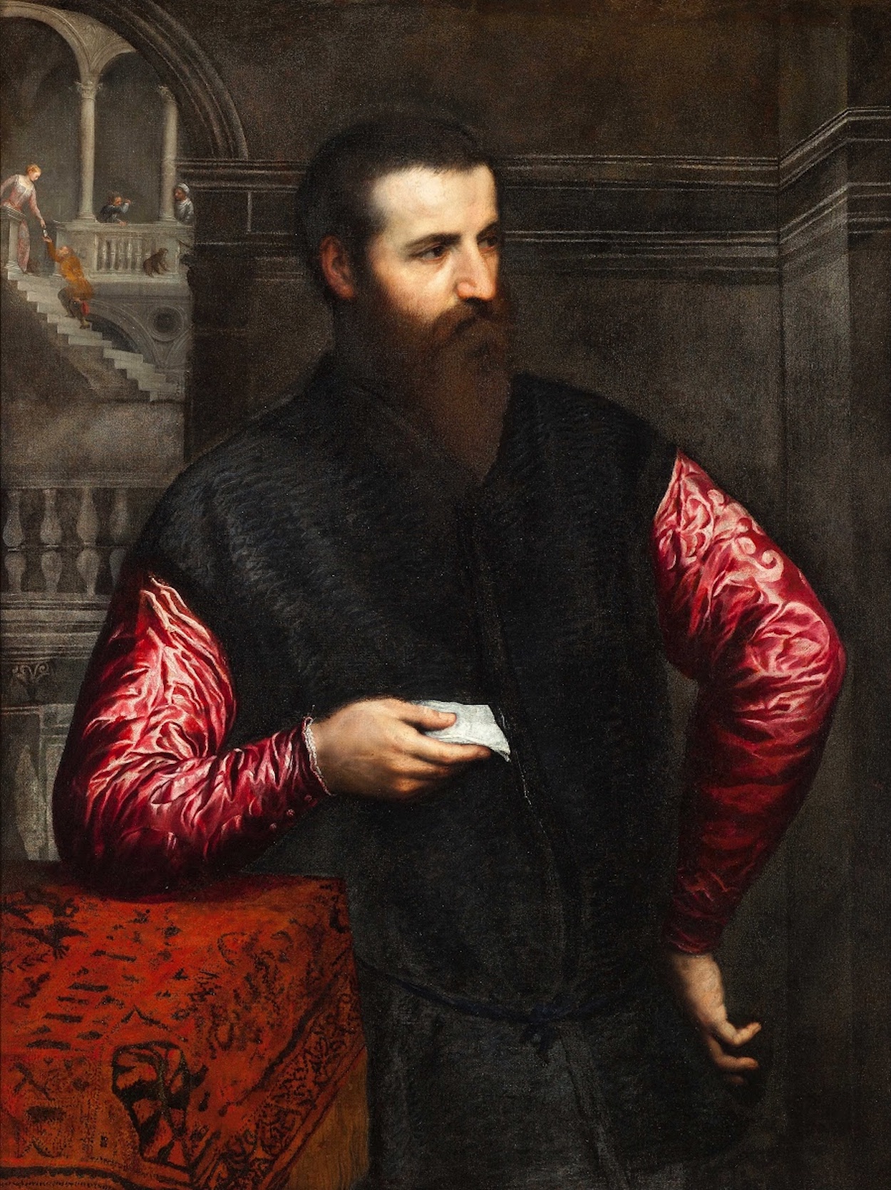 Cavalheiro de mangas vermelhas by Paris Bordone - 1549–1550 - 83 x 110 cm 