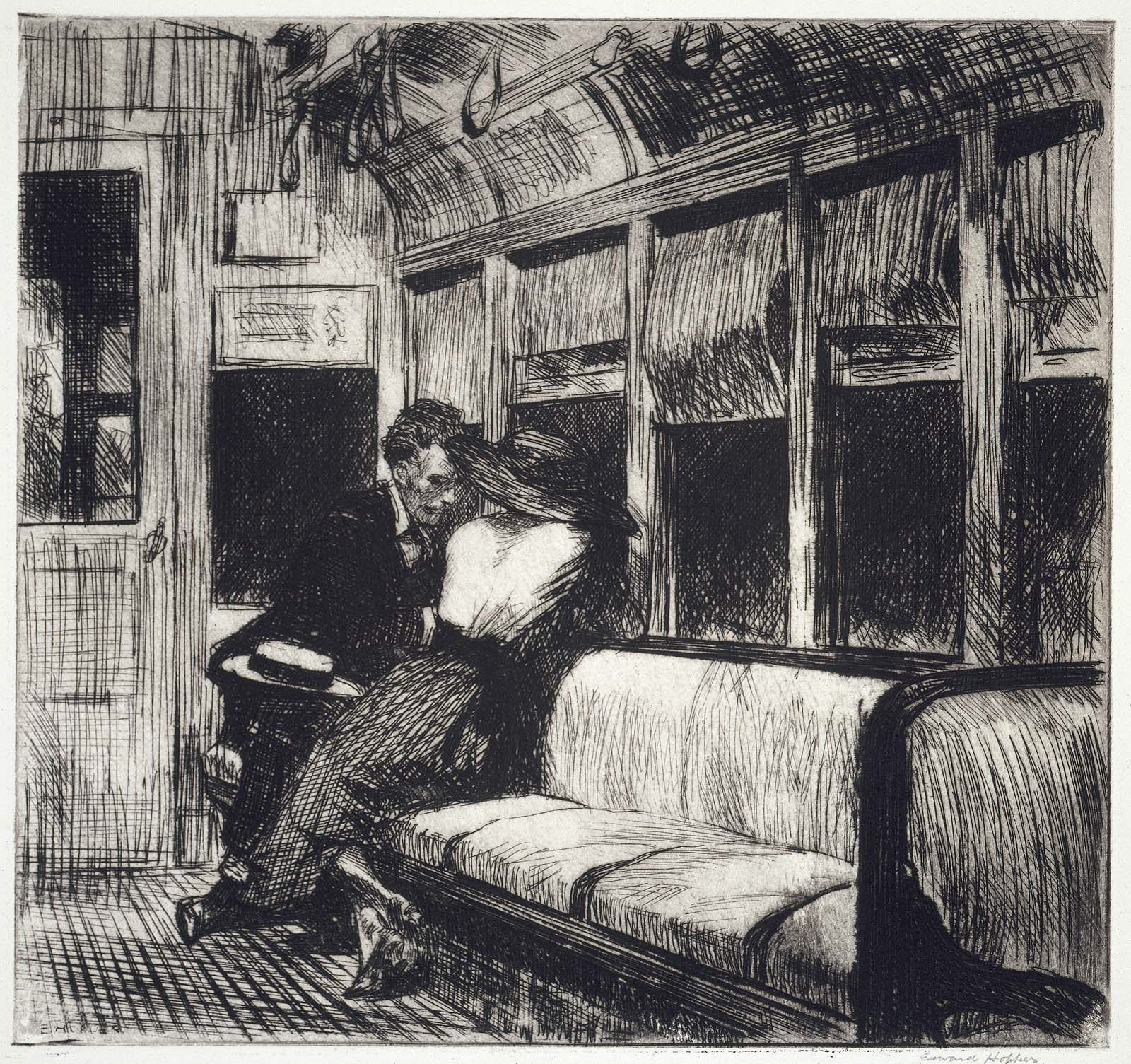 Noite no L Train by Edward Hopper - 1918 - 18.7 x 19.9 cm 