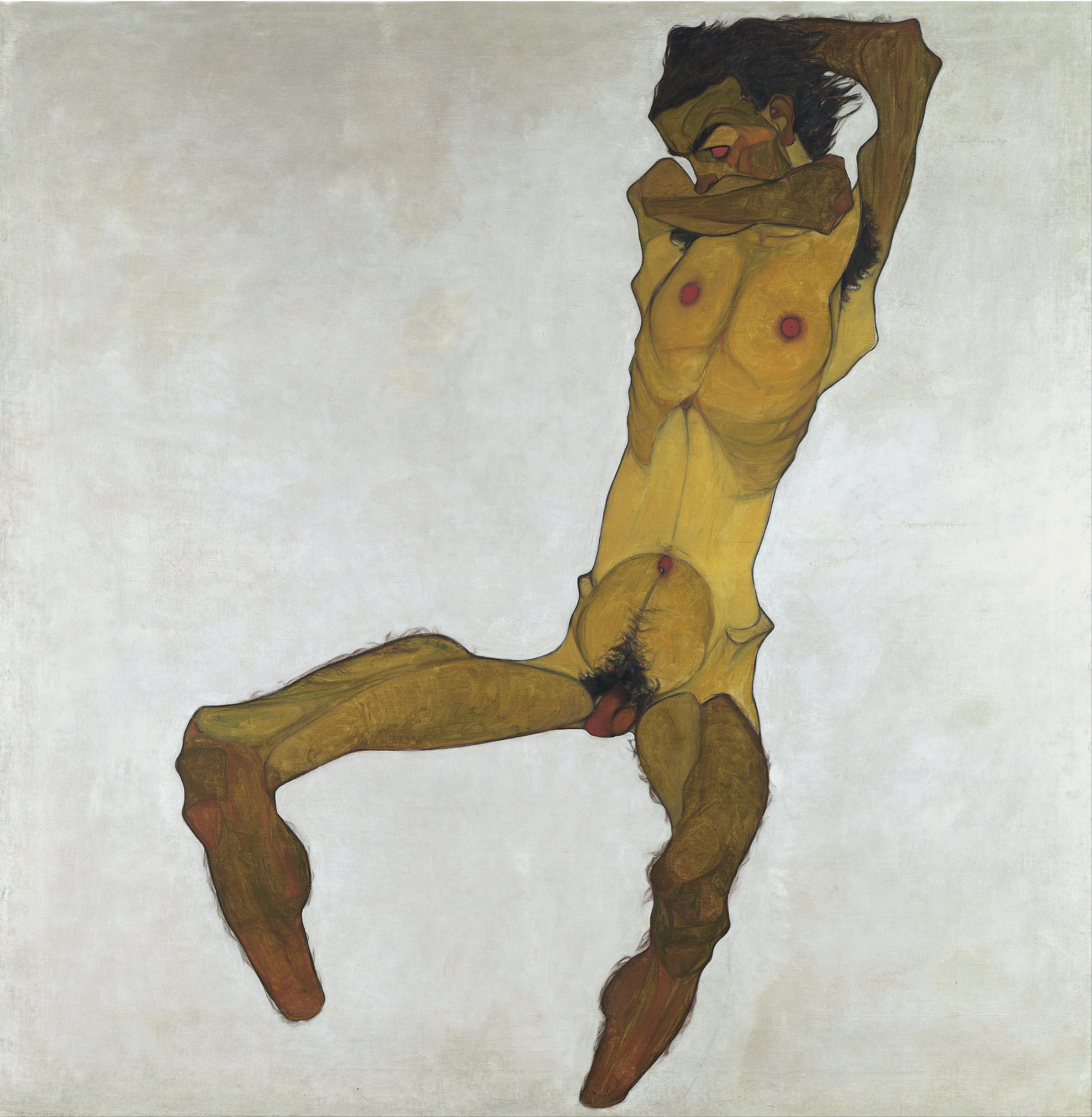 座る裸の男（自画像） by Egon Schiele - 1910年 - 150 x 152.5 cm 