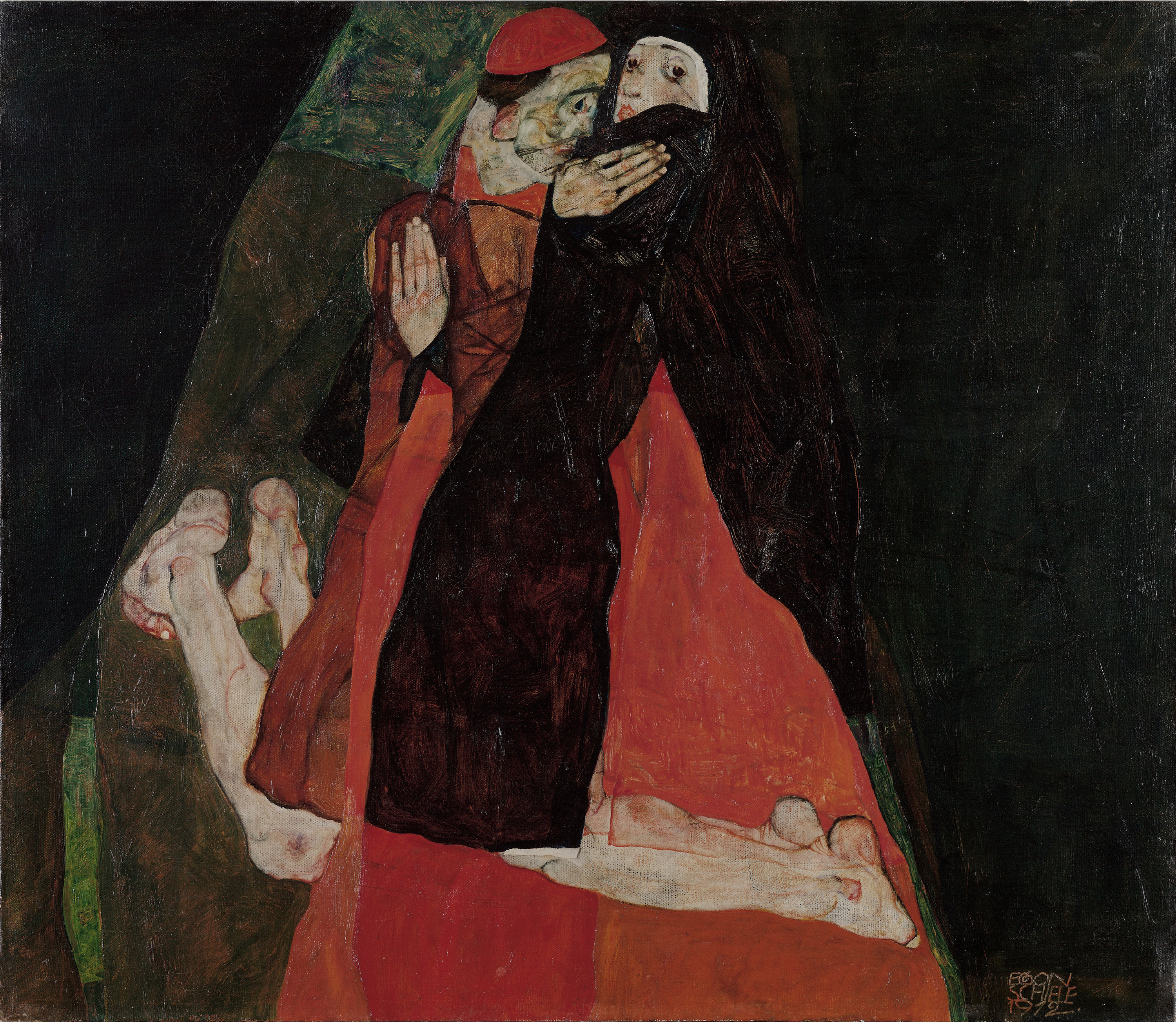 Kardinál a jeptiška (Pohlazení) by Egon Schiele - 1912 - 80.5 x 70 cm 