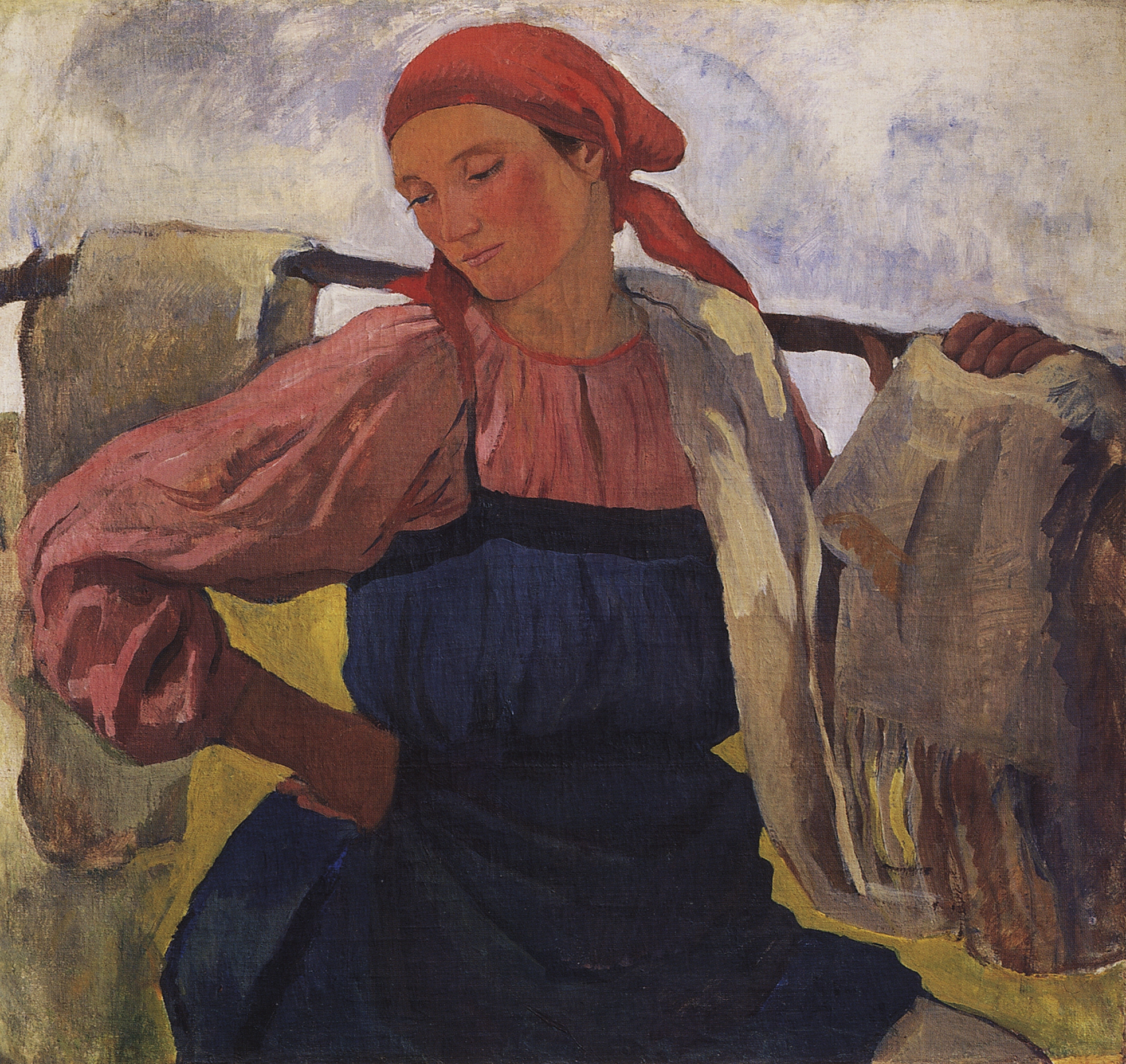 Boyunduruk Tutarken Bir Kadın by Zinaida Serebriakova - 1917 