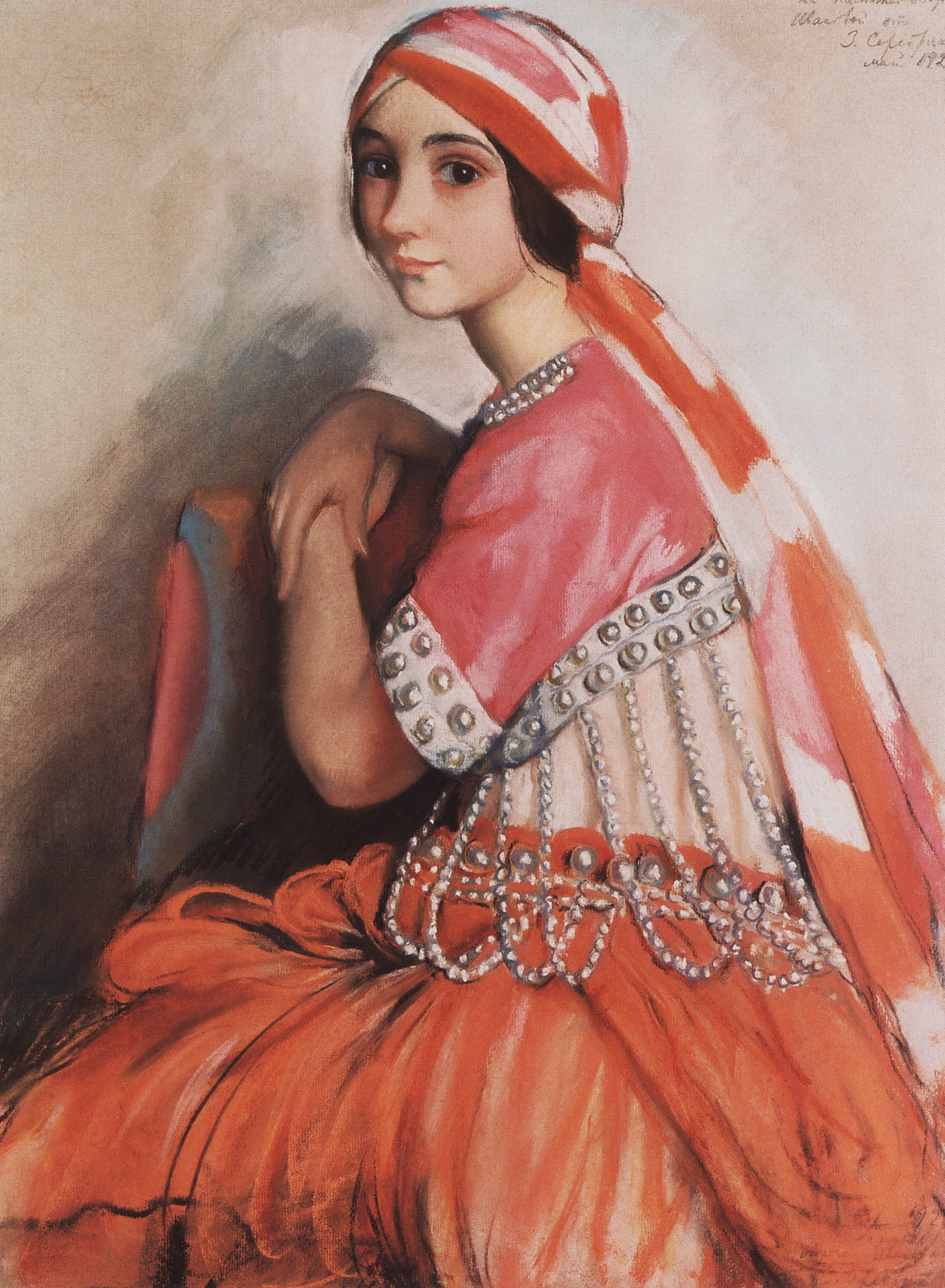 芭蕾舞演员莉迪亚·伊万诺娃的肖像 by 季娜伊达• 谢列布里亚科娃 - 1922 