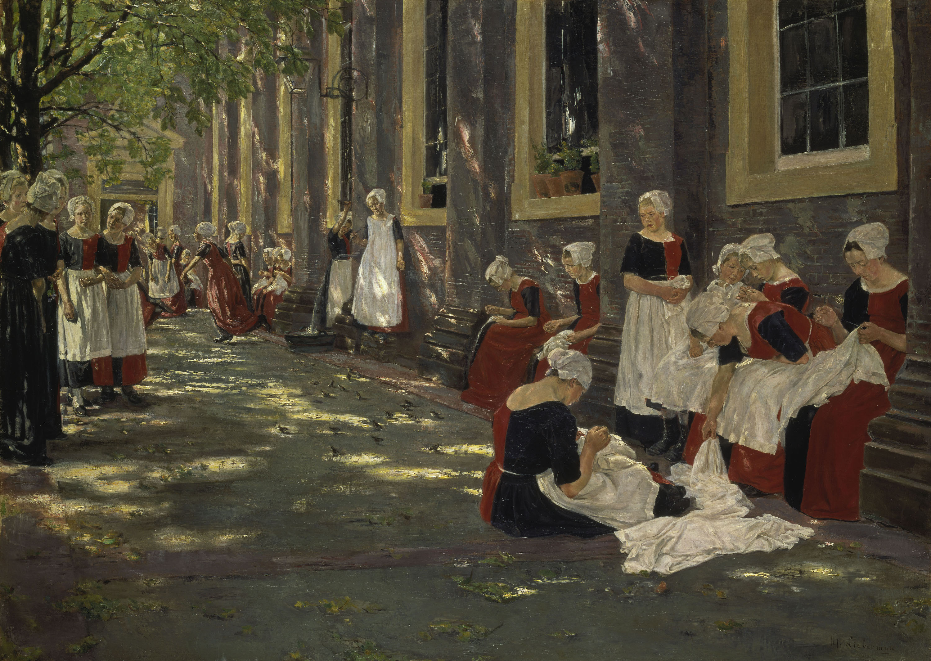 アムステルダム孤児院の庭園にて、自由時間を過ごす by Max Liebermann - 1881 – 1882 - 78.5 x 107.5 cm 