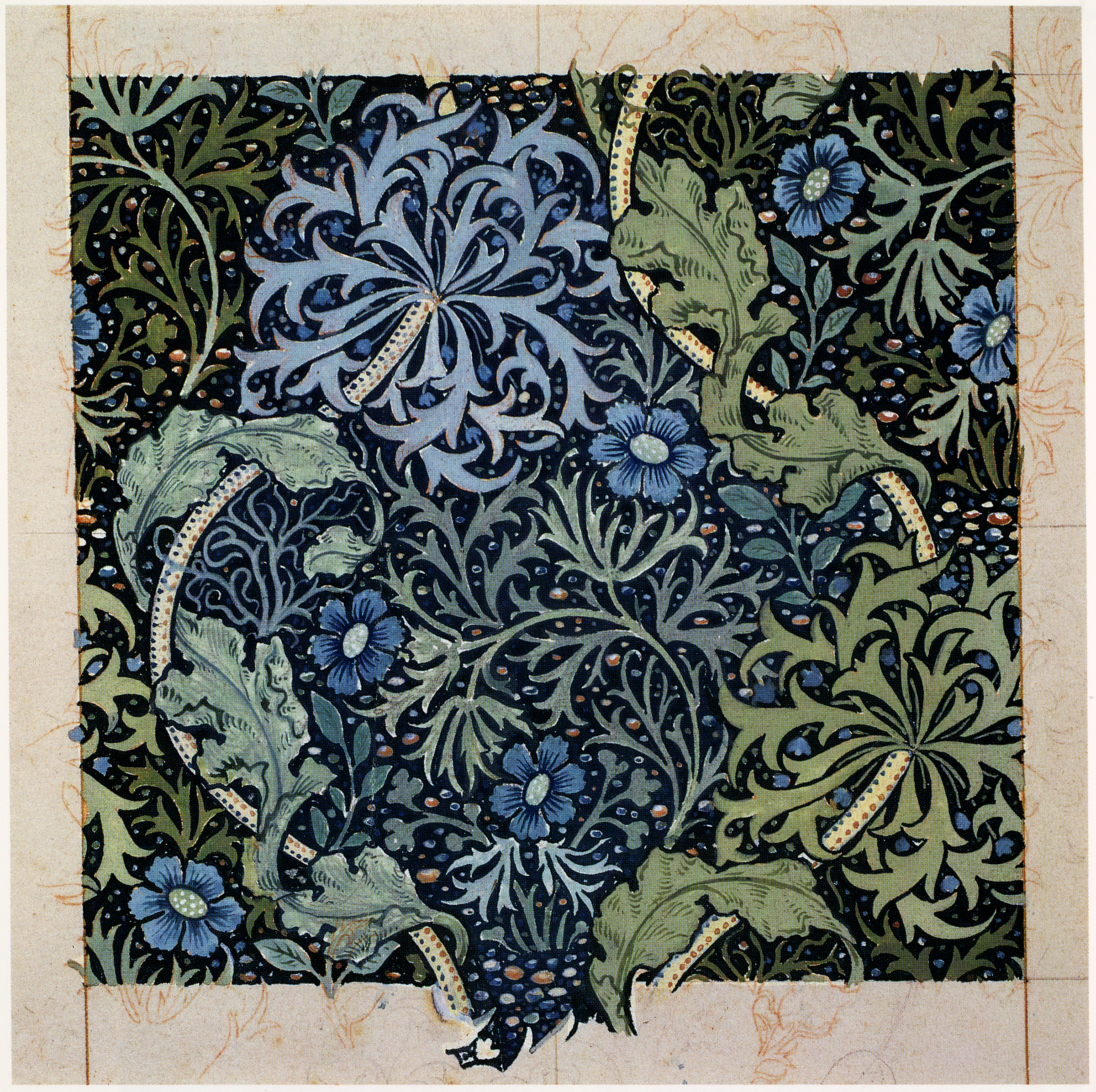 Seaweed by  Morris & Co - ca. 1900 - 14.1 × 13.3 cm The Huntington Library, Art Collections and Botanical Gardens