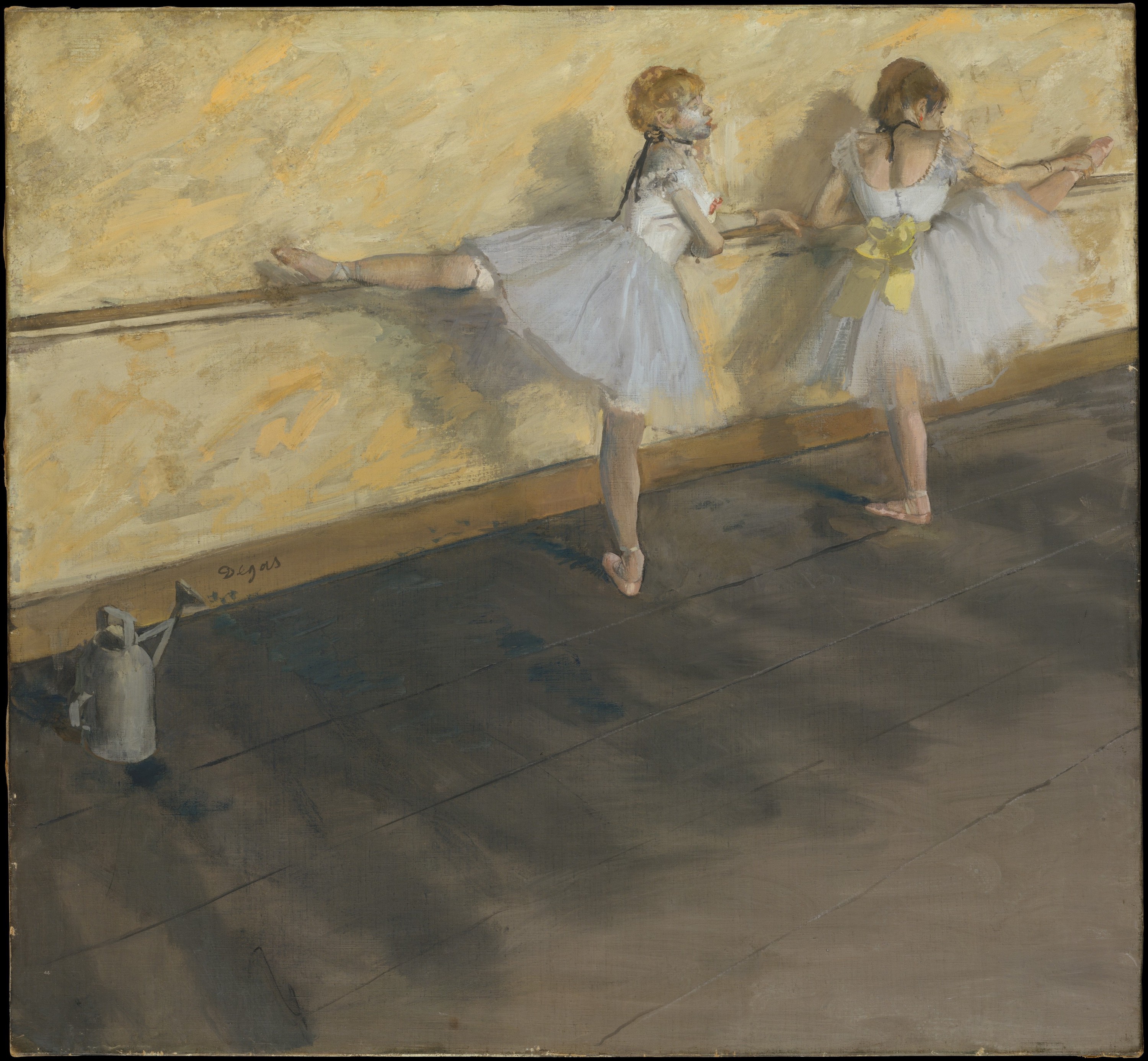 Танцовщицы, занимающиеся у балетного станка  by Edgar Degas - 1877 - 75.6 x 81.3 см. 