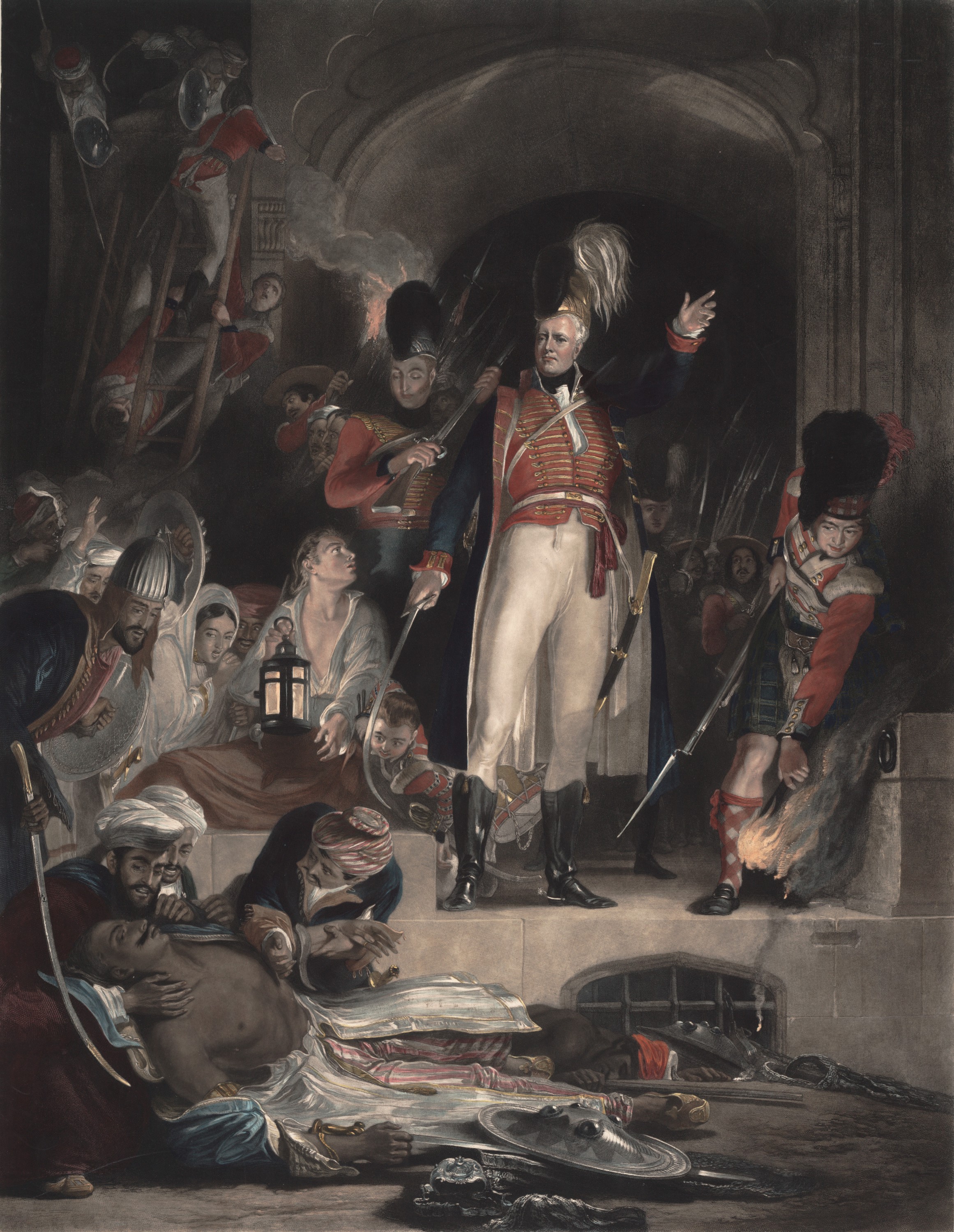الجنرال السير ديفيد بيرد يكتشف جثة السلطان تيبو صاحب بعد أسره سيرنجاباتام ، في الرابع من مايو عام 1799 by Sir David Wilkie - م 1830 - 348.5 x 267.9 cm 