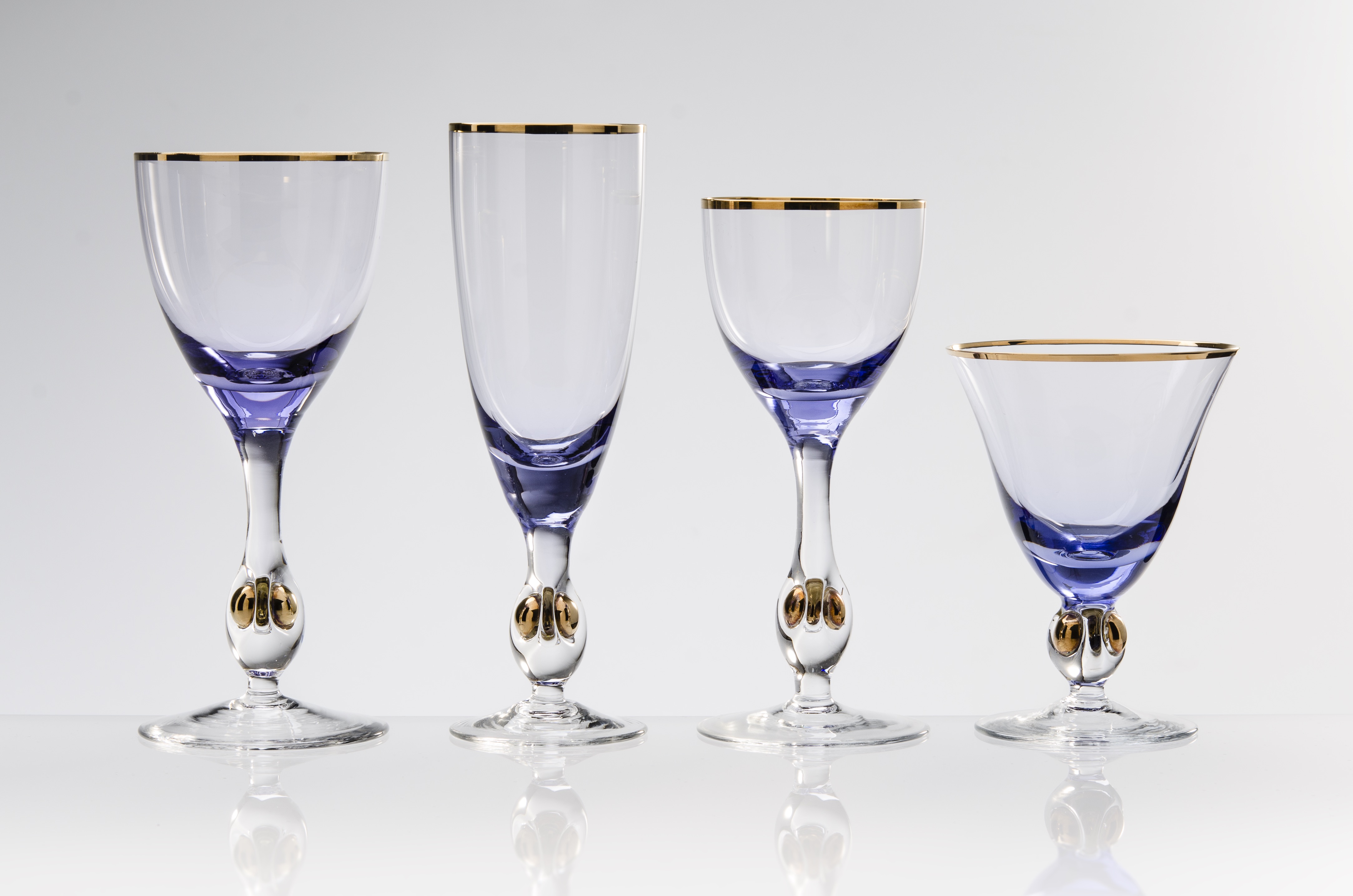 Drinking set Golden Zuzana by  Stredoslovenske sklarne – Zlatno Glassworks - 1954 - 11,5–18 cm Museum of Glass and Jewellery in Jablonec nad Nisou Collection