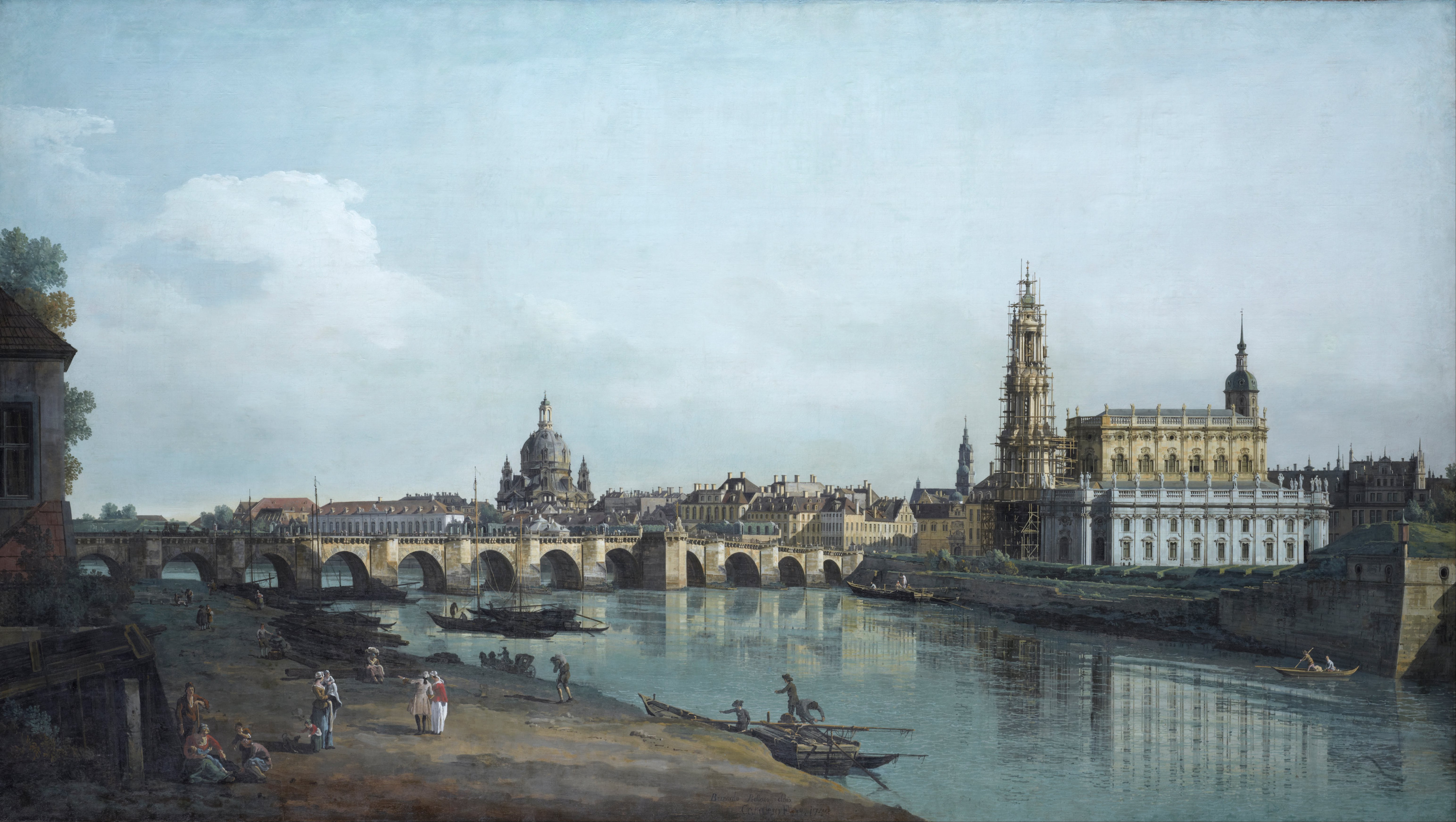 Dresde vue depuis la rive droite de l'Elbe, en-dessous le pont Auguste by Bernardo Bellotto (Canaletto) - 1748 - 1.33 x 2.37 m Staatliche Kunstsammlungen Dresden