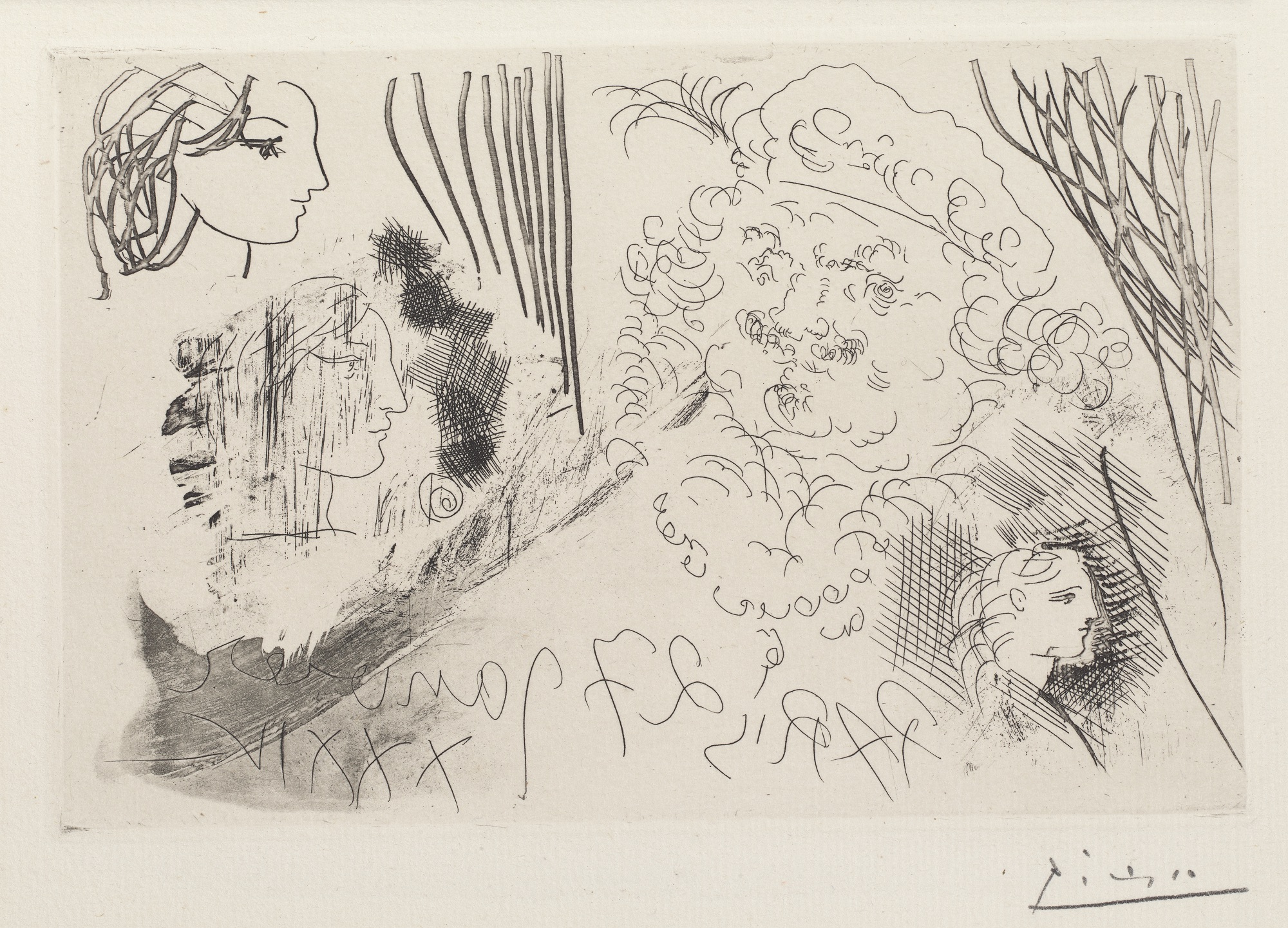 伦勃朗和三个女性头像 by 巴勃罗 毕加索 - 1934 - 139 x 208 mm 