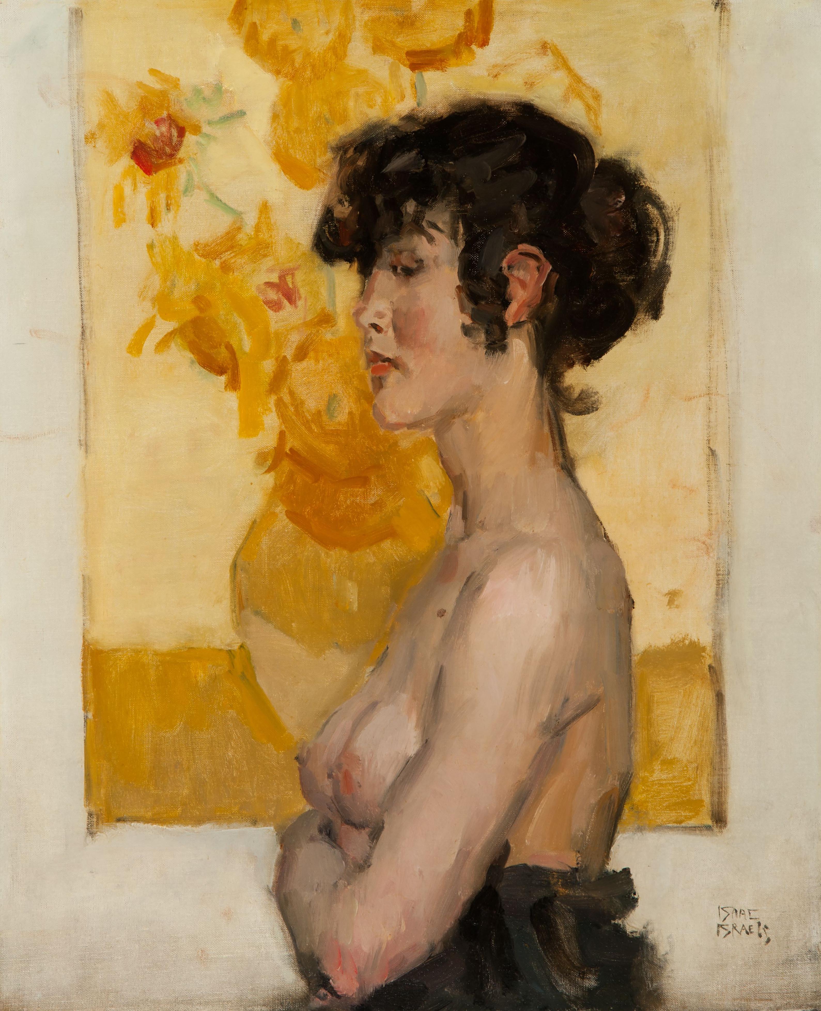 Женщина в профиль перед "Подсолнухами" Ван Гога by Isaac Israels - 1916-1920 - 71 x 59 см 