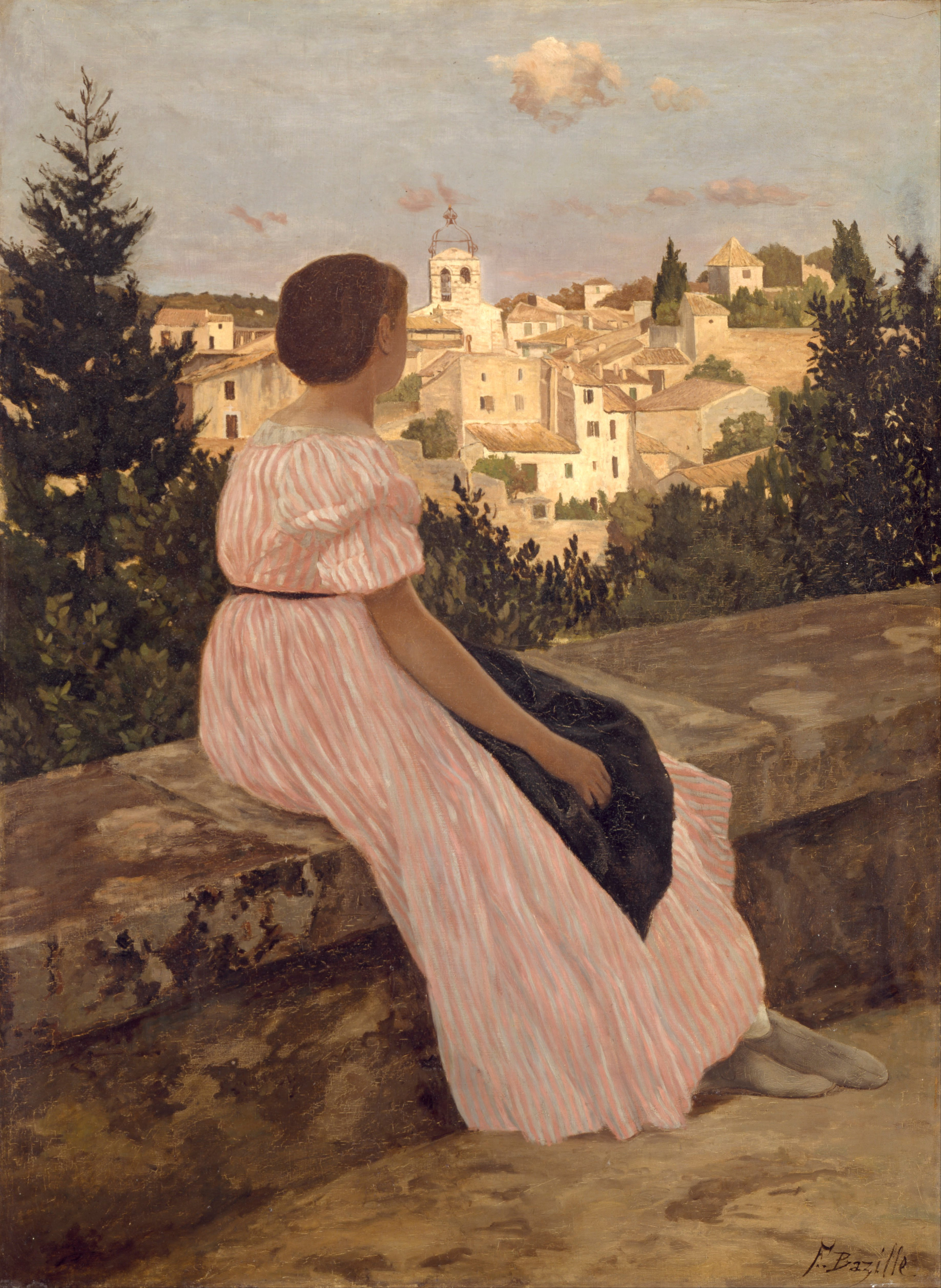Růžové šaty by Frédéric Bazille - 1864 - 147 x 110 cm 