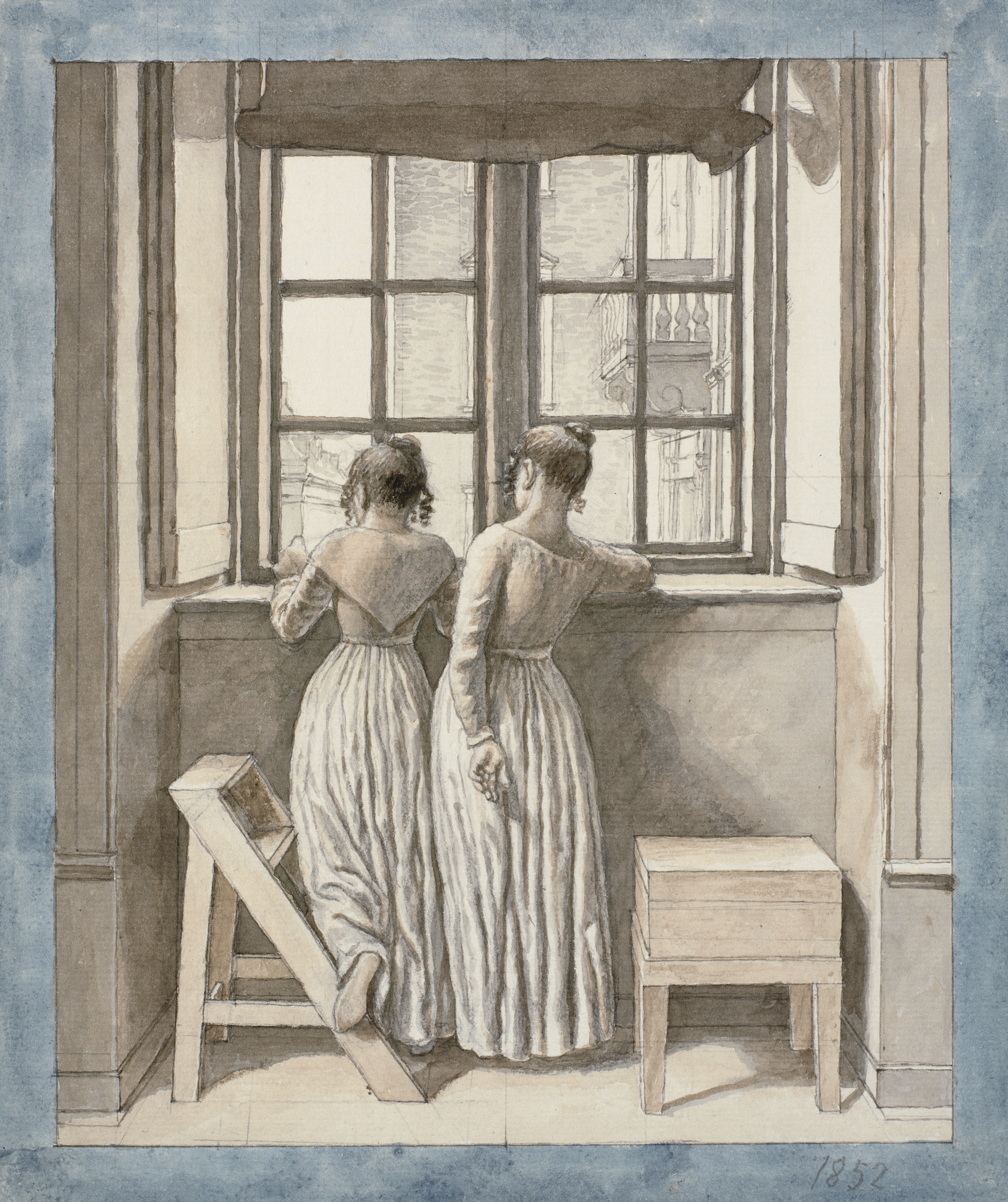 Bij een raam in het atelier van de kunstenaar by C.W. Eckersberg - 1852 - 274 x 231 mm SMK - Staatsmuseum voor Kunst