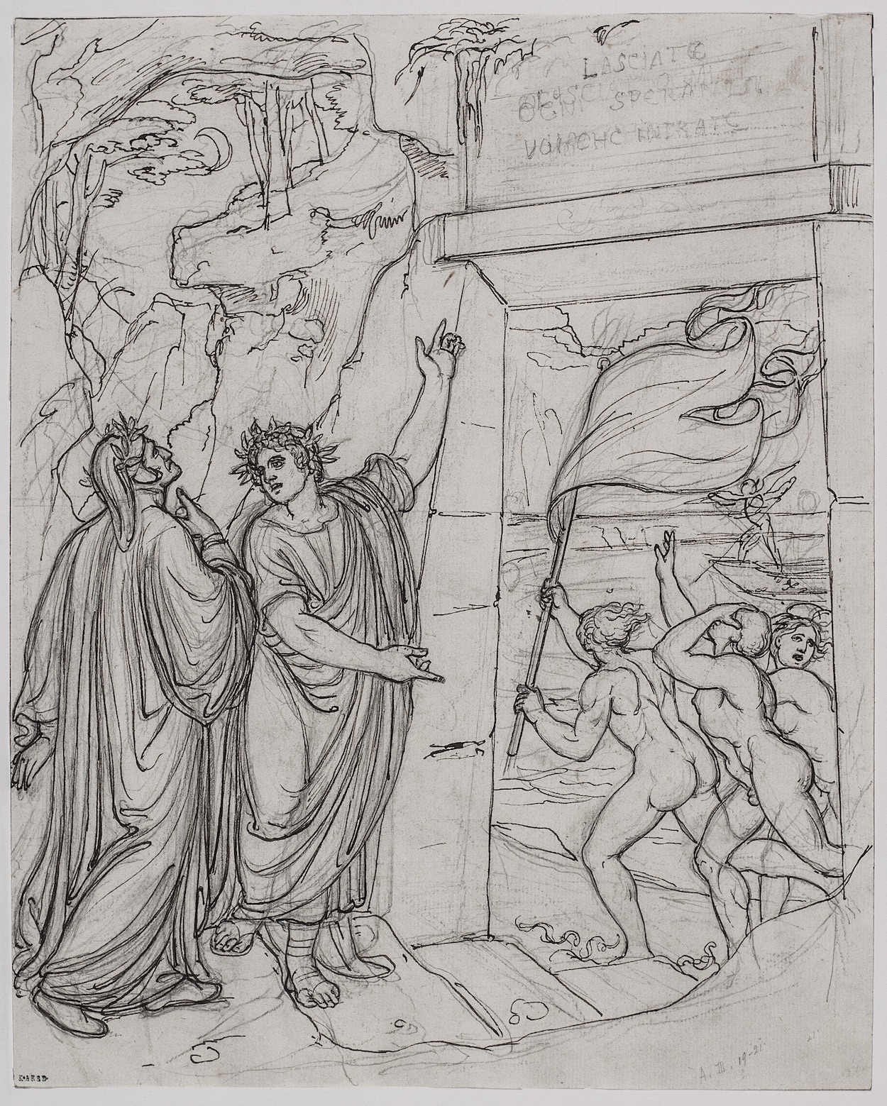 A pokol kapuján belépve, Dante: Isteni színjáték, Pokol, III. ének by Joseph Anton Koch - 1803 körül 
