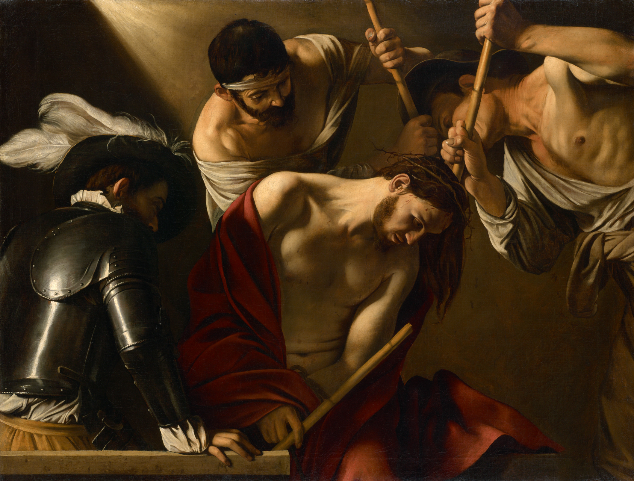 The Crowning with Thorns by  Caravaggio - c. 1603 - 127 × 166 cm Kunsthistorisches Museum