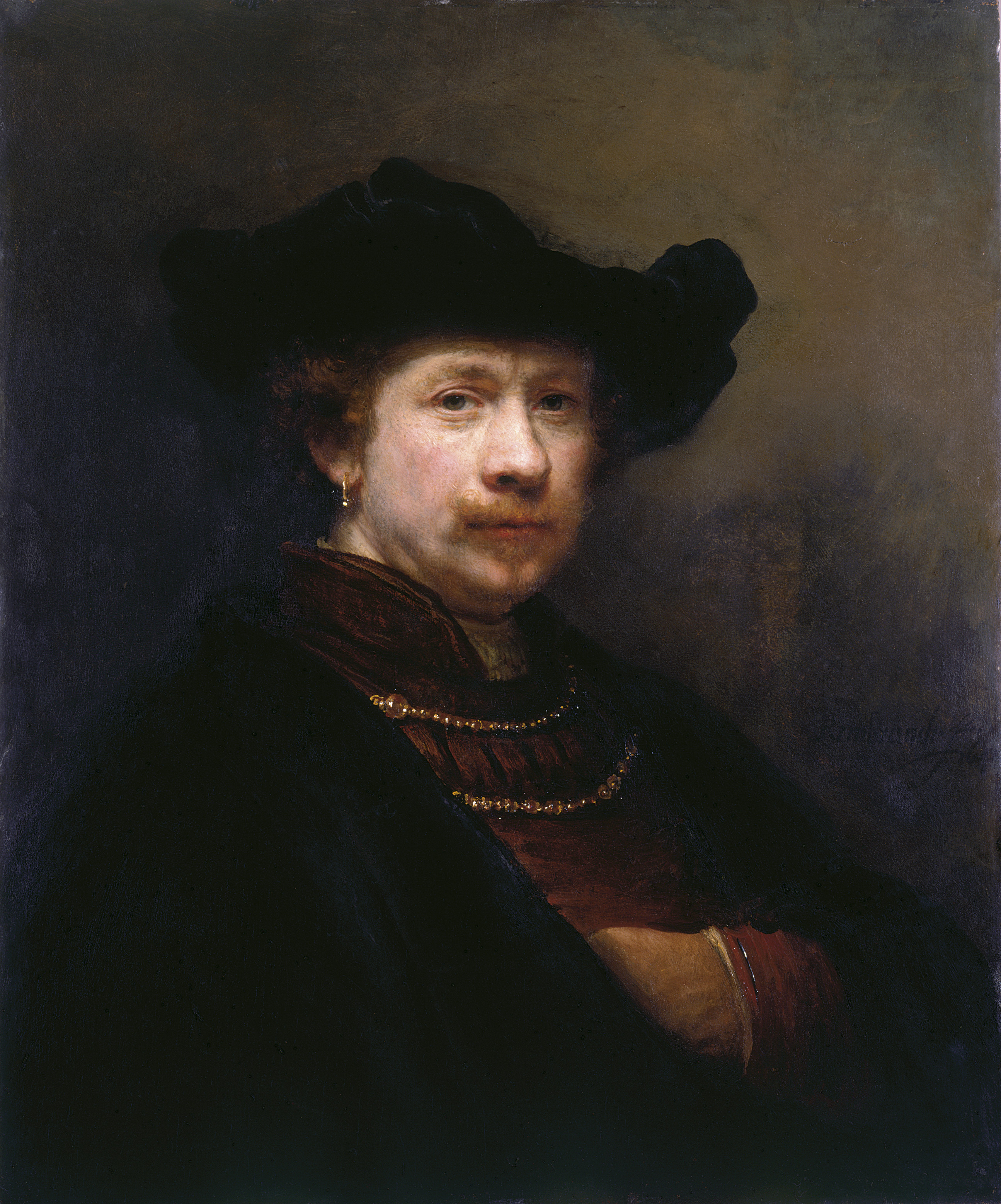 صورة الذاتية بقبعة مسطحة by Rembrandt van Rijn - ١٦٤٢ 
