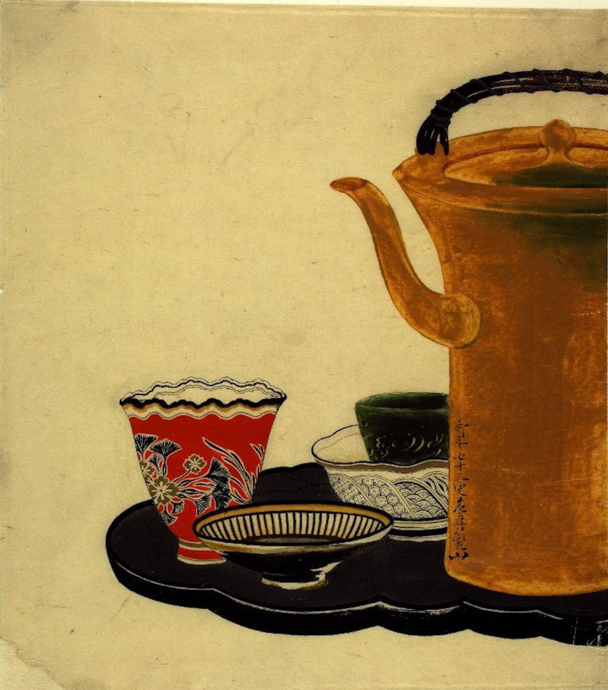 Чайні посудини на підносі by Shibata Zeshin - 1879 