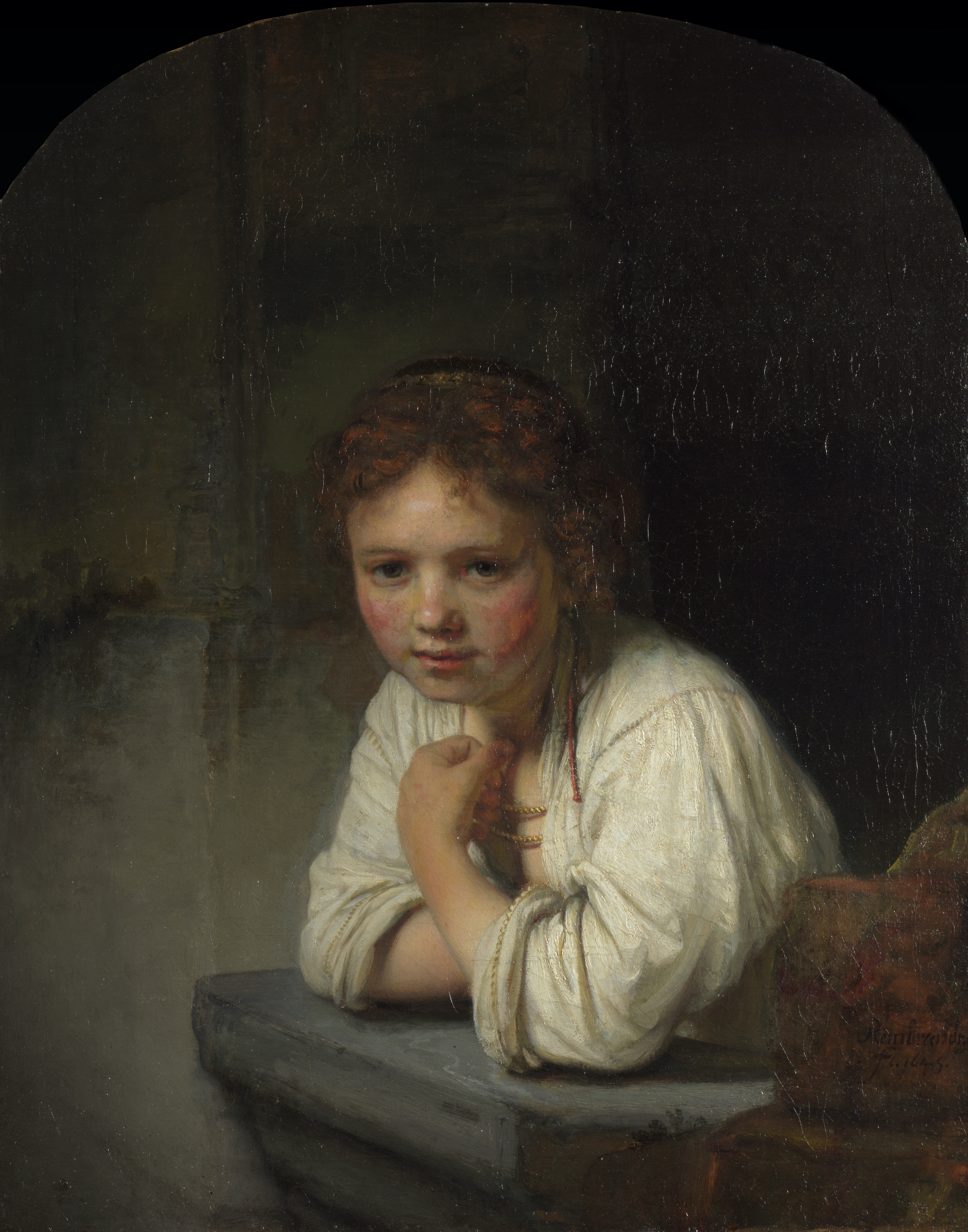 Fată aplecată la fereastră by Rembrandt van Rijn - 1645 