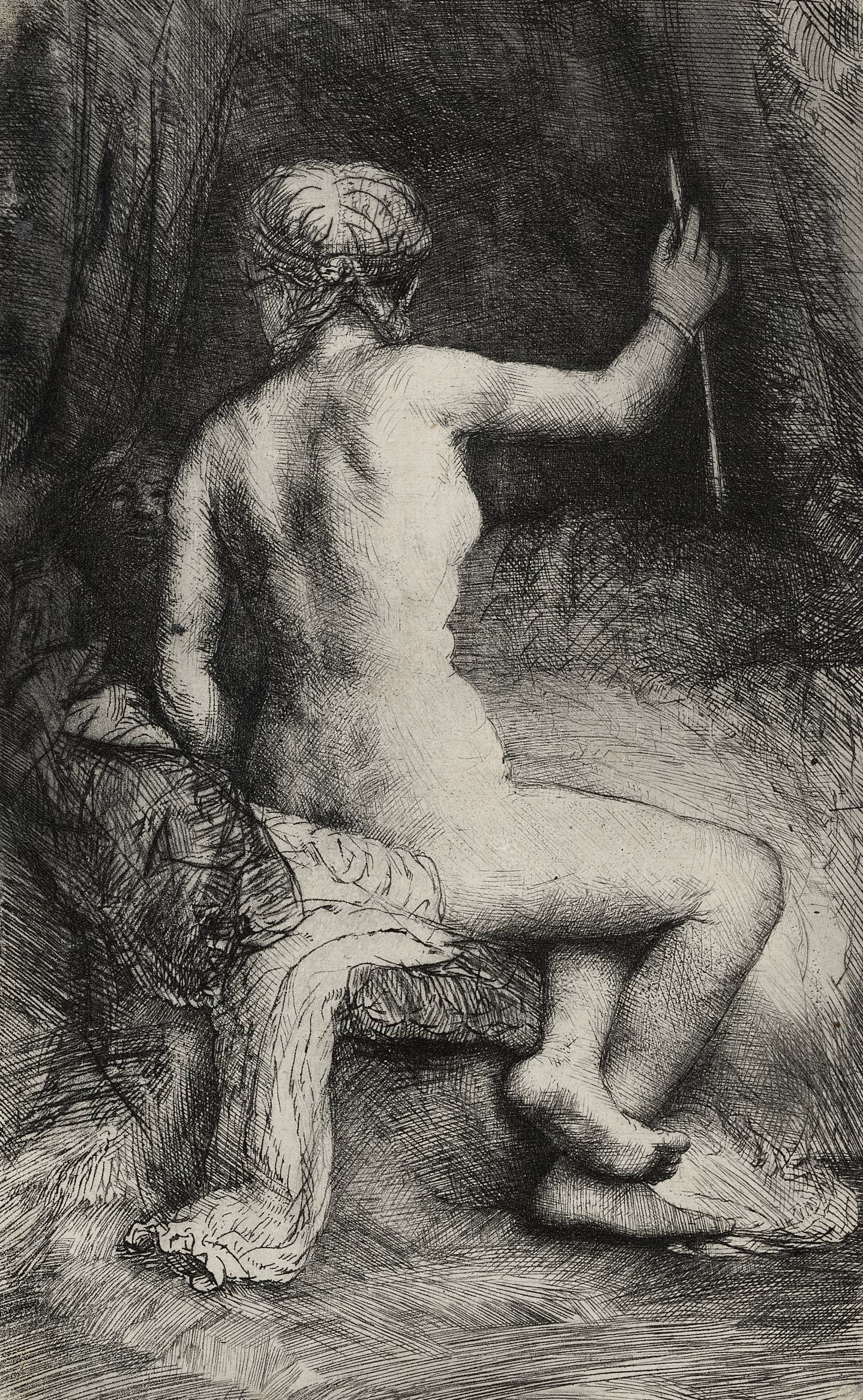 Femme à la flèche by Rembrandt van Rijn - Vers 1661 - 204 × 124 mm Dulwich Picture Gallery