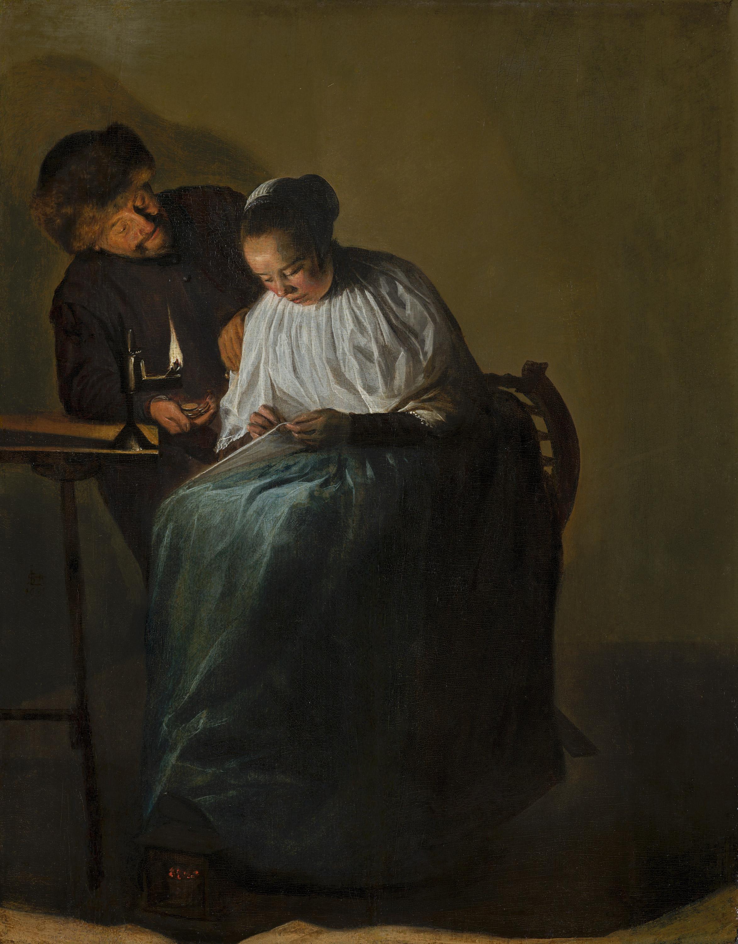 Homem Oferece Dinheiro a uma Jovem Mulher  by Judith Leyster - 1631 - 30.8 x 24.2 cm 
