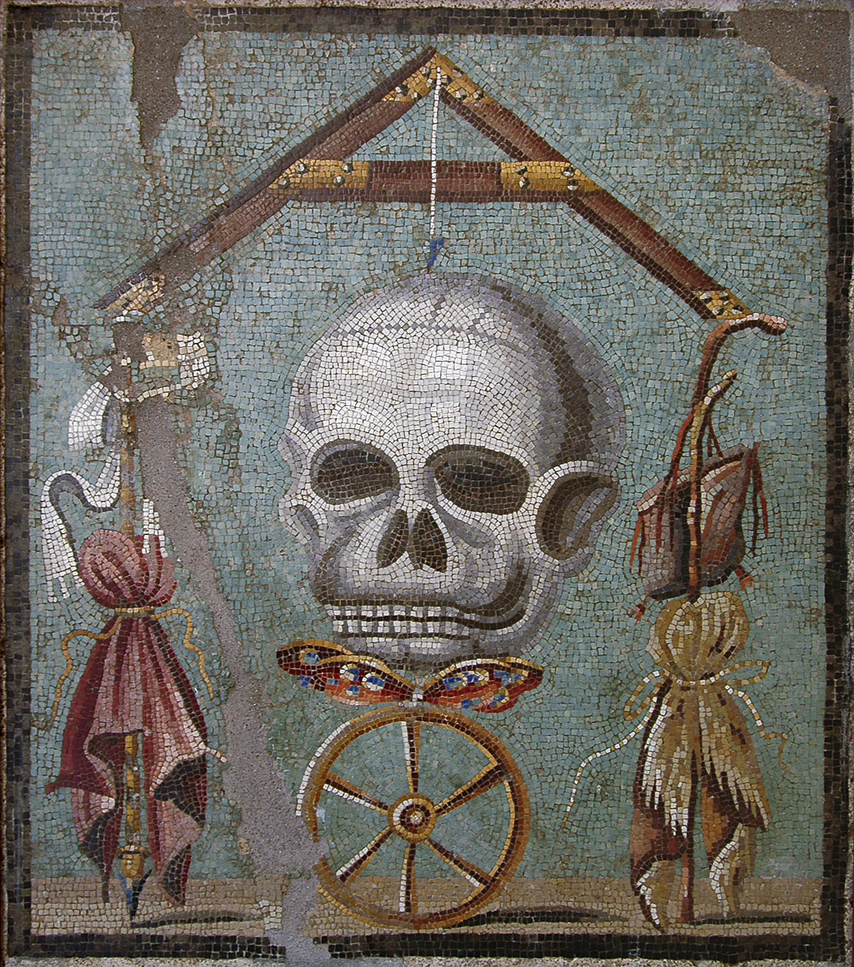 Memento Mori mozaik Pompejiből by Unknown Artist - i.e. 30–i.sz.14 között 