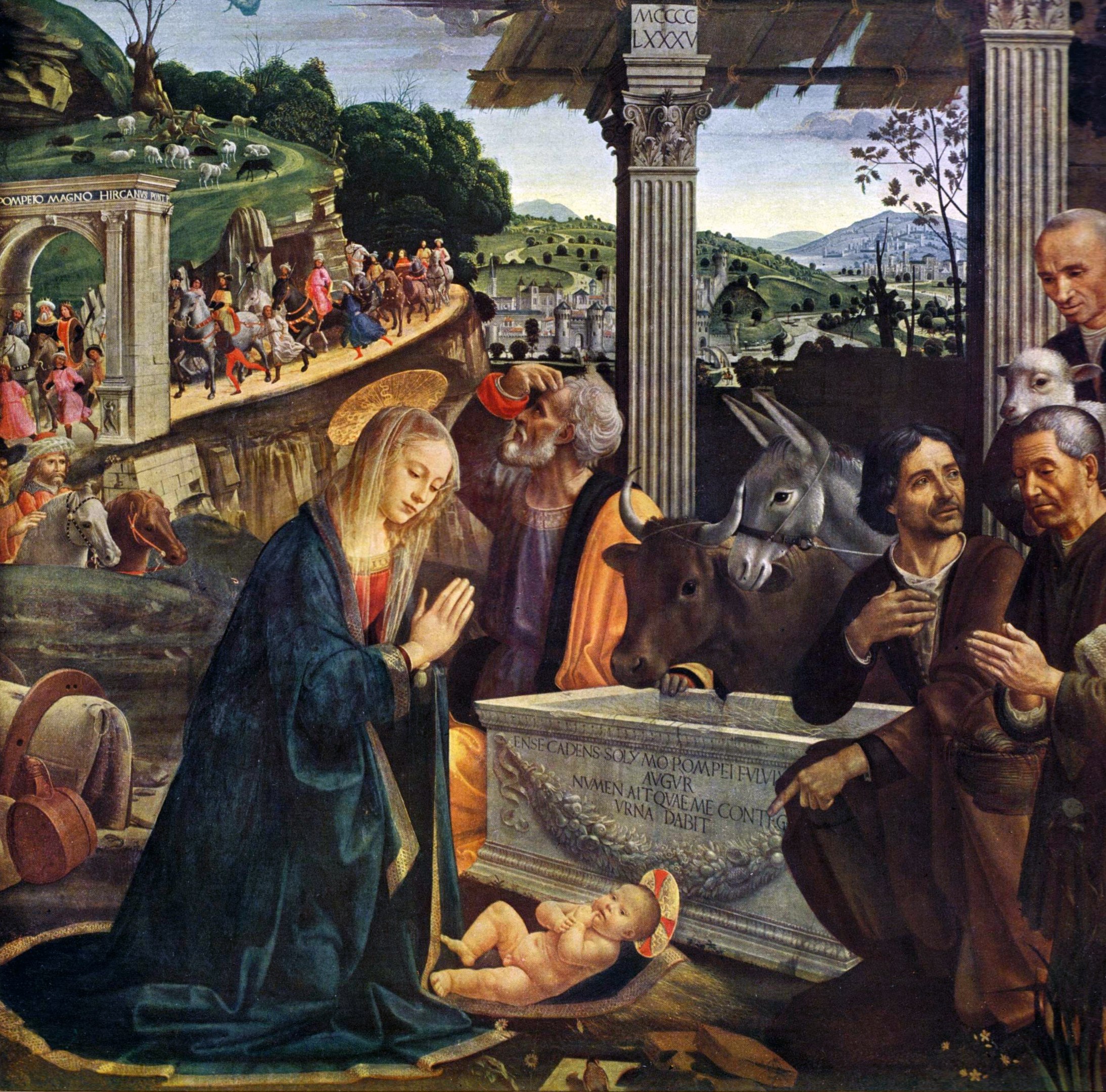 Nativity and Adoration of the Shepherds by Domenico Ghirlandaio - 1483-85 - 167 x 167 cm Santa Trinita