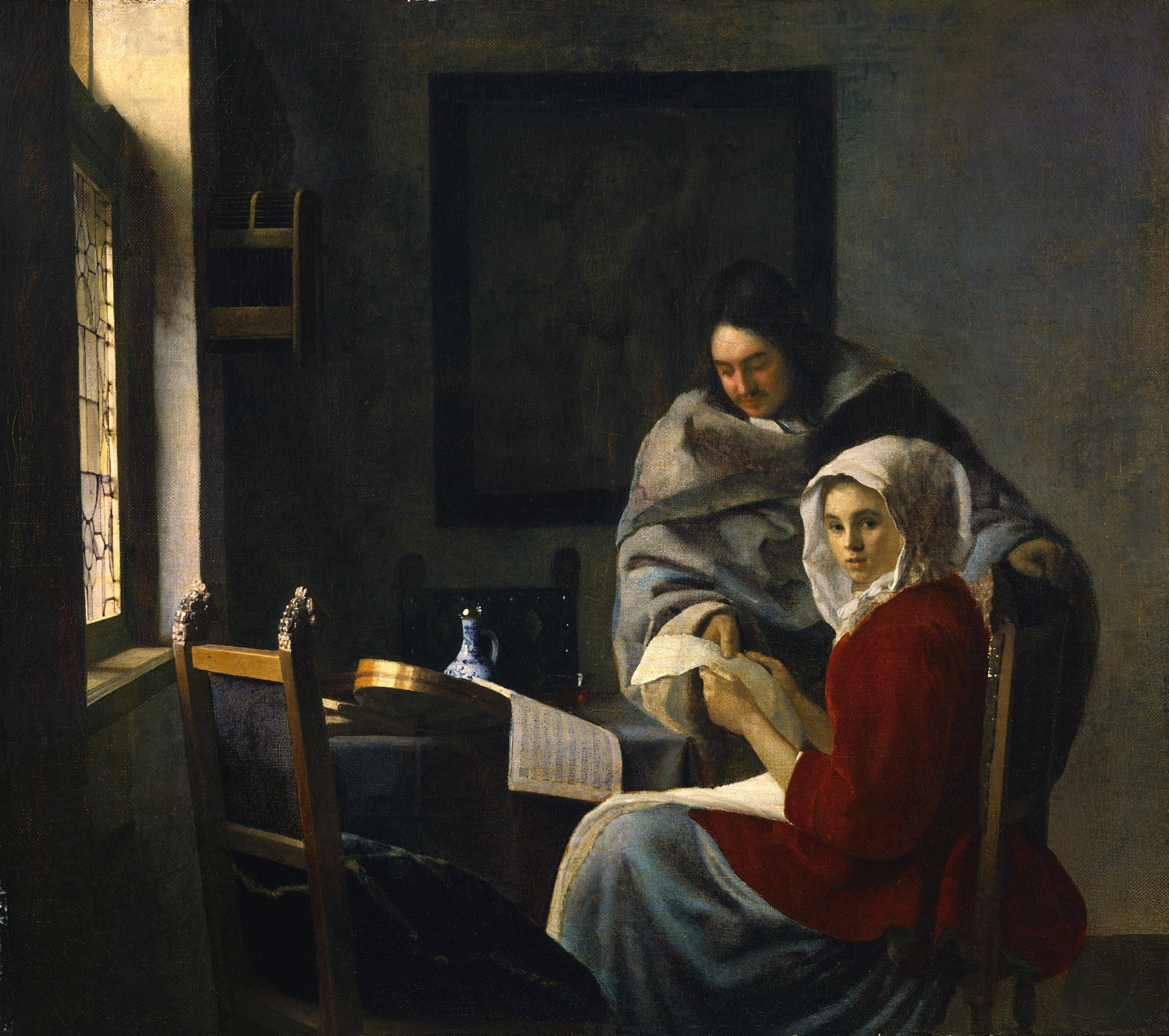 Дівчина, яку перервали за заняттям музикою by Johannes Vermeer - близько 1658–59 - 39.4 x 44.5 см 