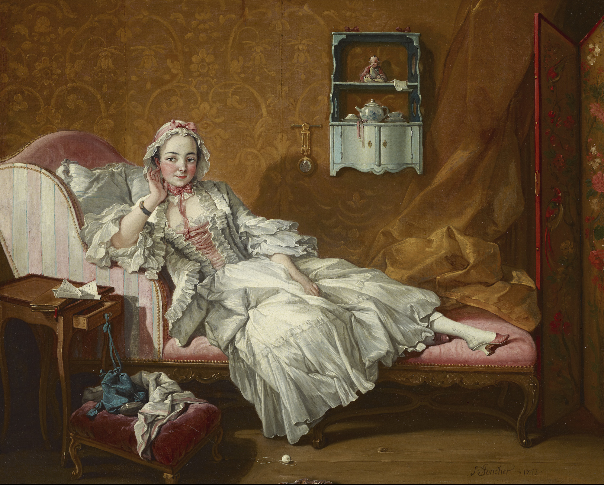 بانویی در تختخوابش در روز by Francois Boucher - 1743 - 57.2 × 68.3 cm 