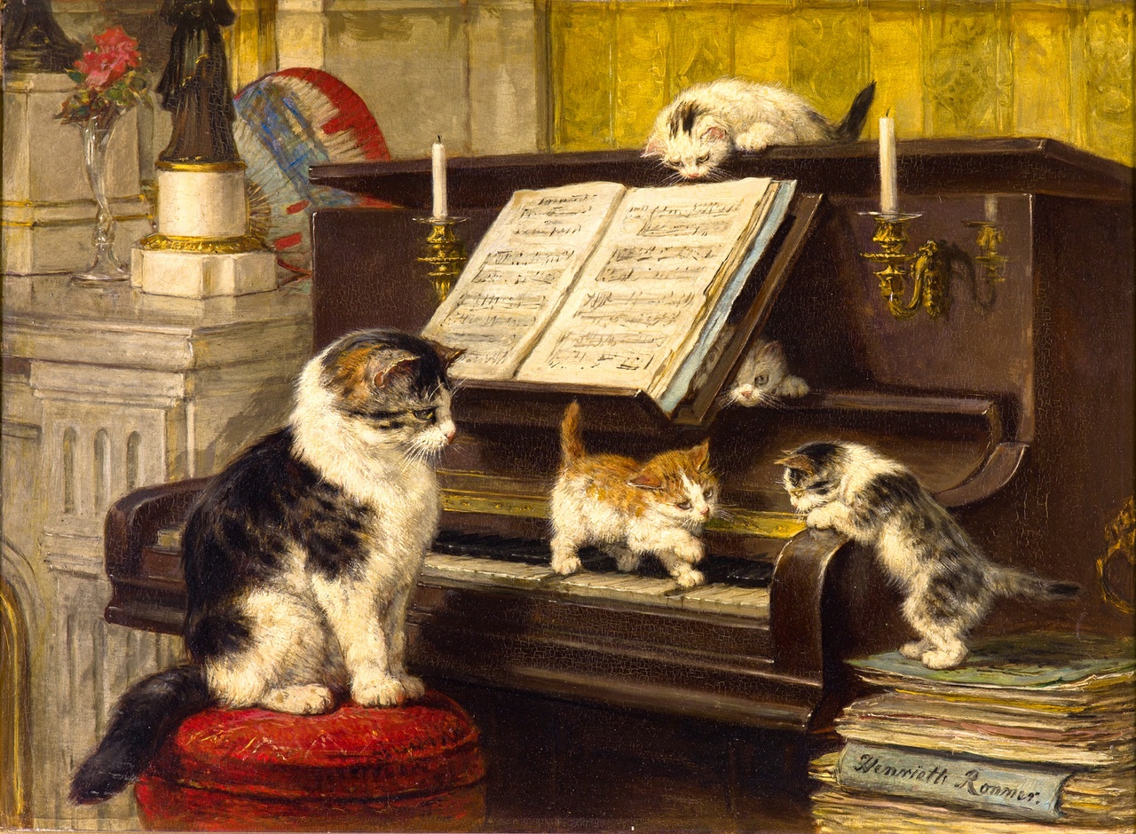 A Lição de Piano by Henriëtte Ronner-Knip - 1897 - 33 x 44 cm 