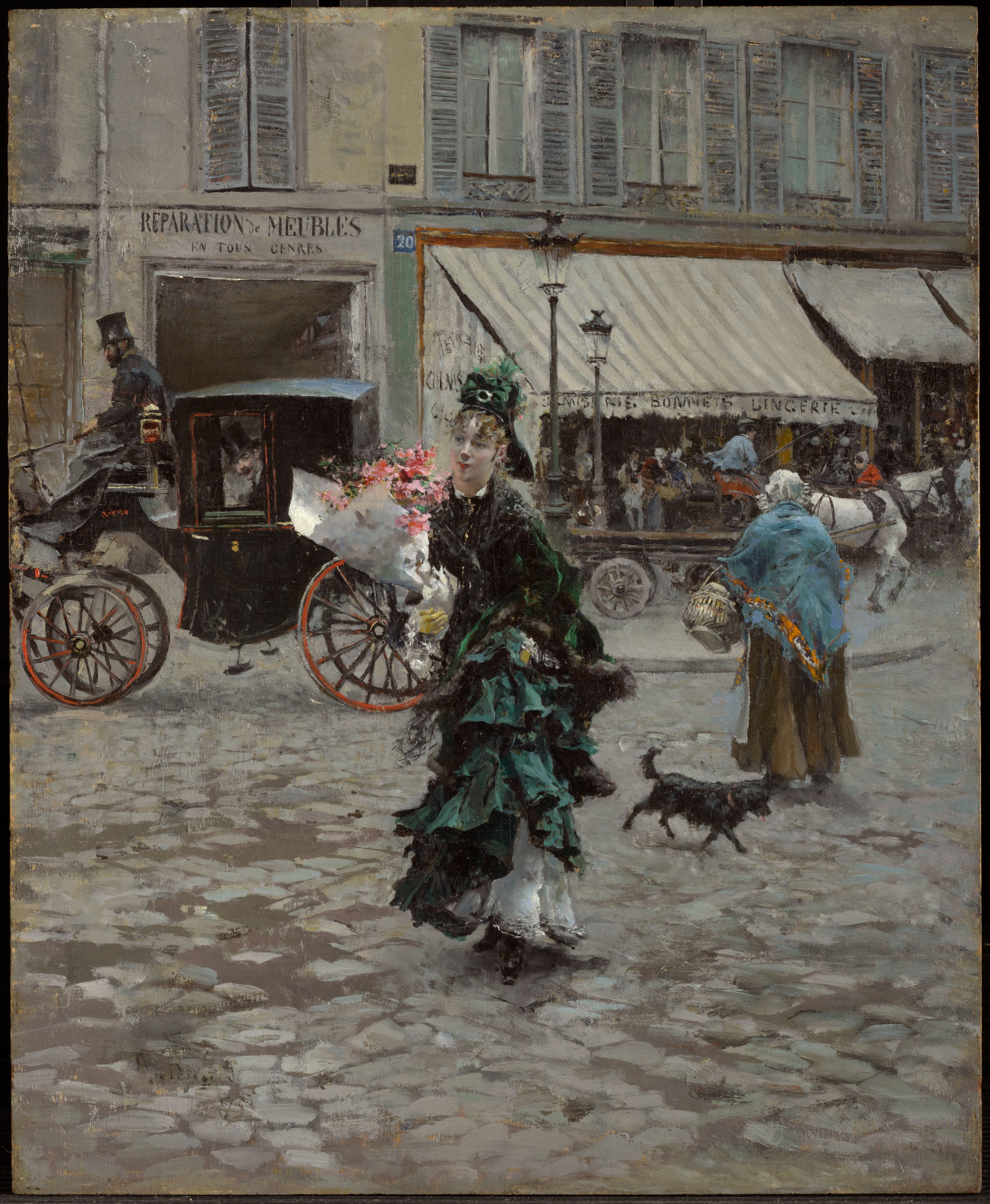 Crossing The Street by Giovanni Boldini - 1873–75 - 46.2 x 37.8 cm The Clark